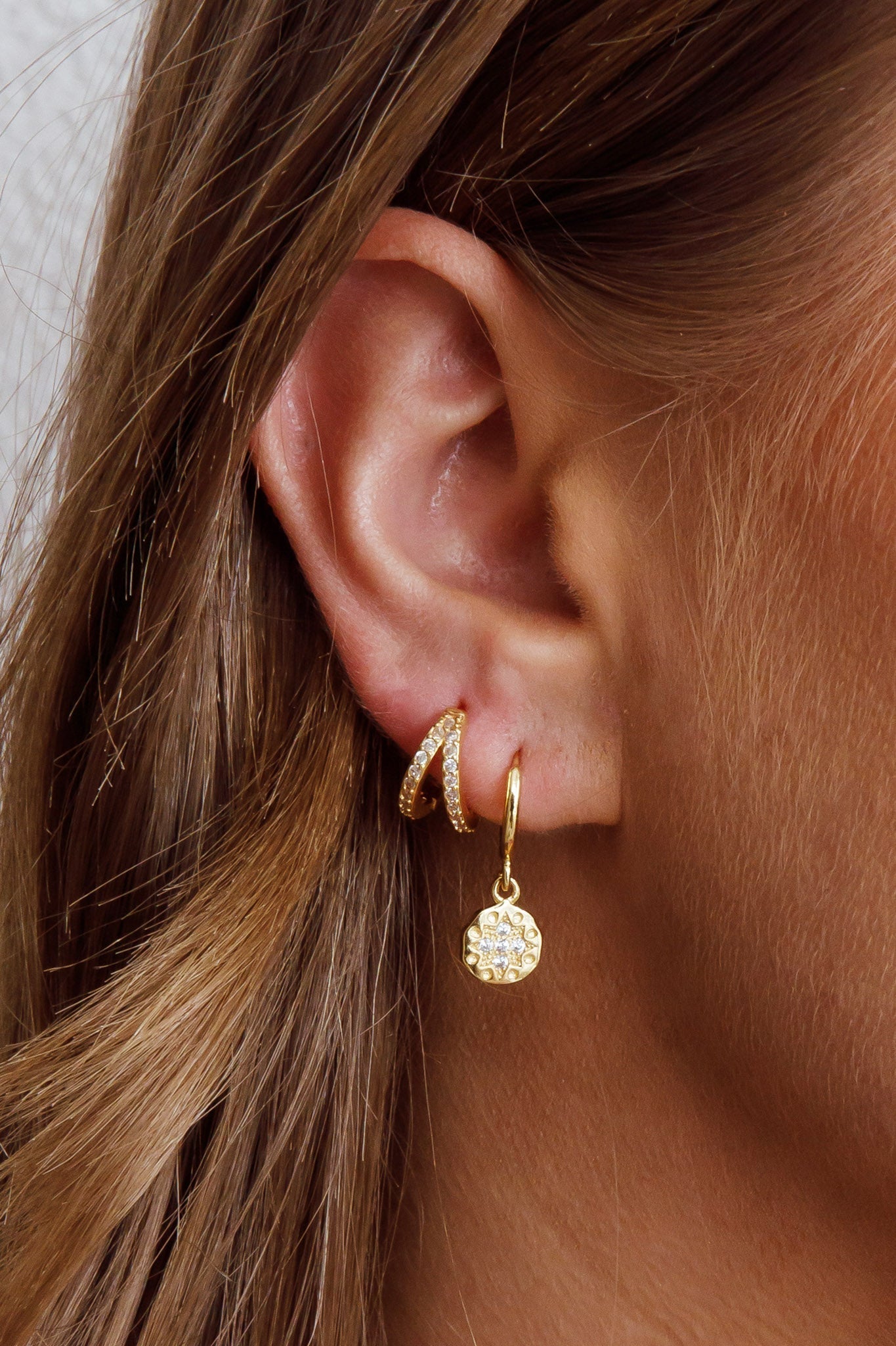 Gold Teardrop Diamante Hoop Earrings