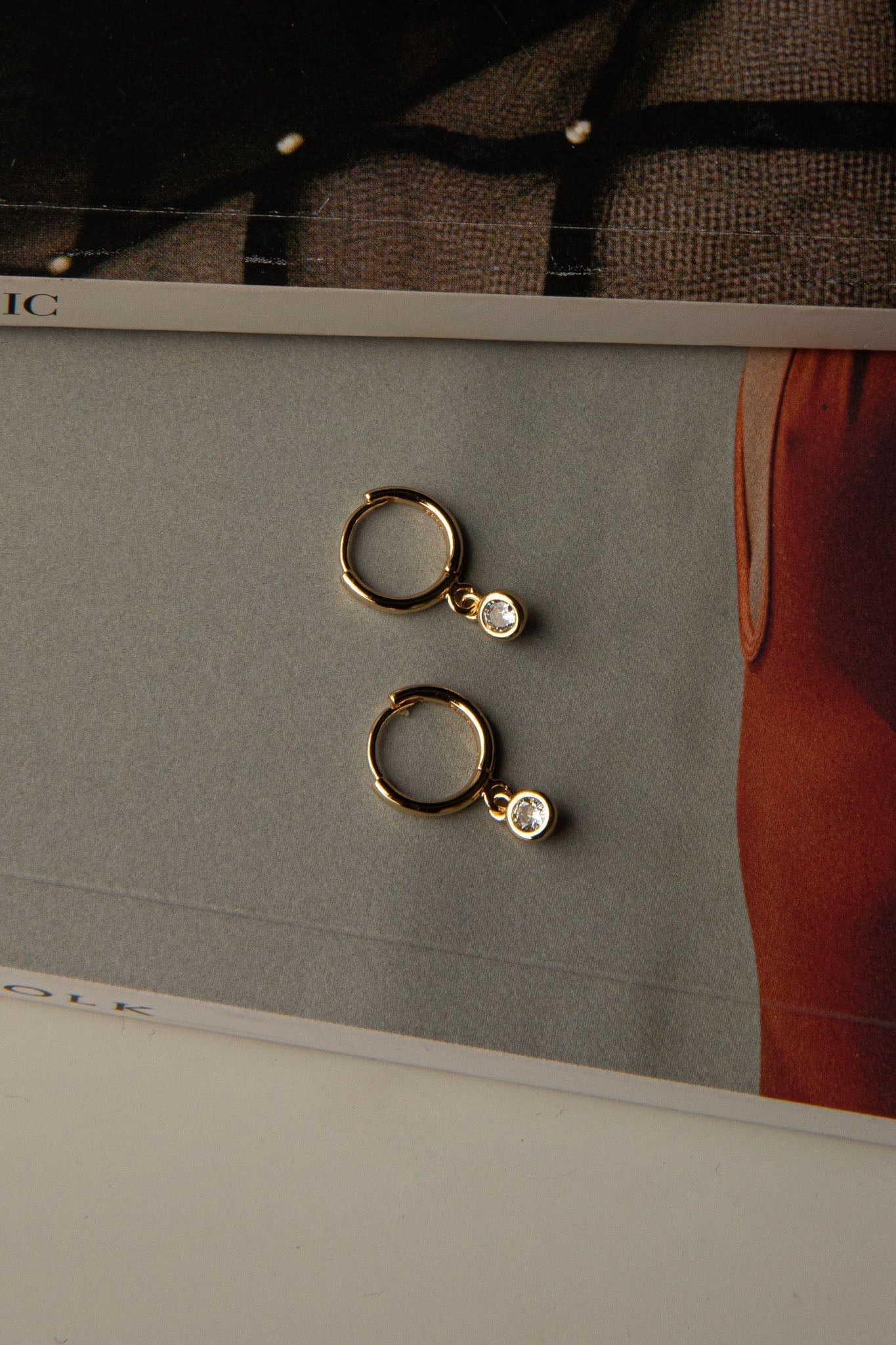 Diamond Drop Hoop Earrings in Gold