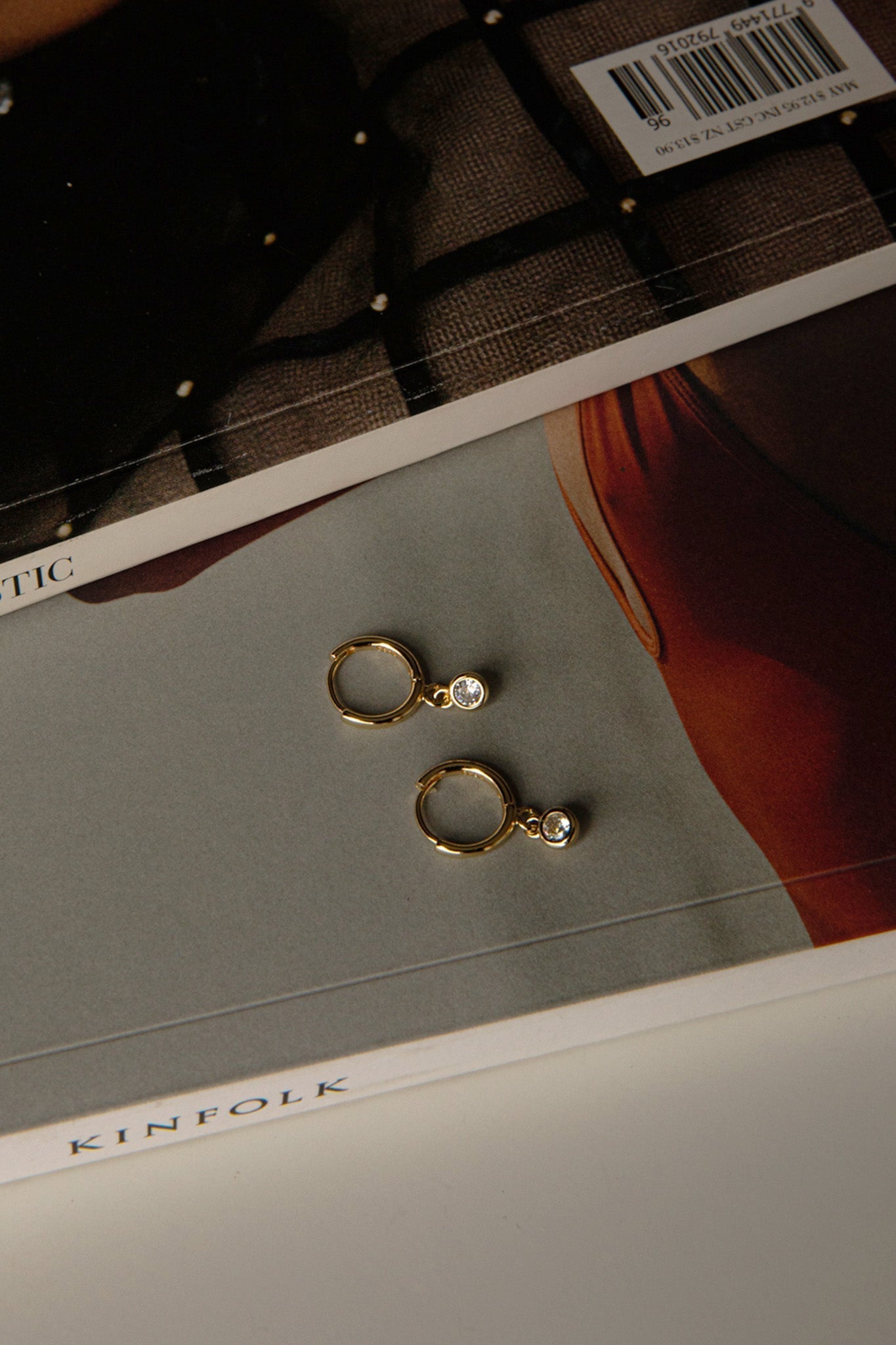 Diamond Drop Hoop Earrings in Gold