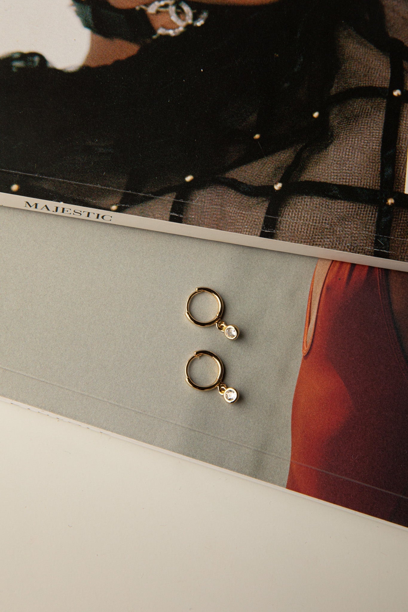 Diamond Drop Hoop Earrings in Gold