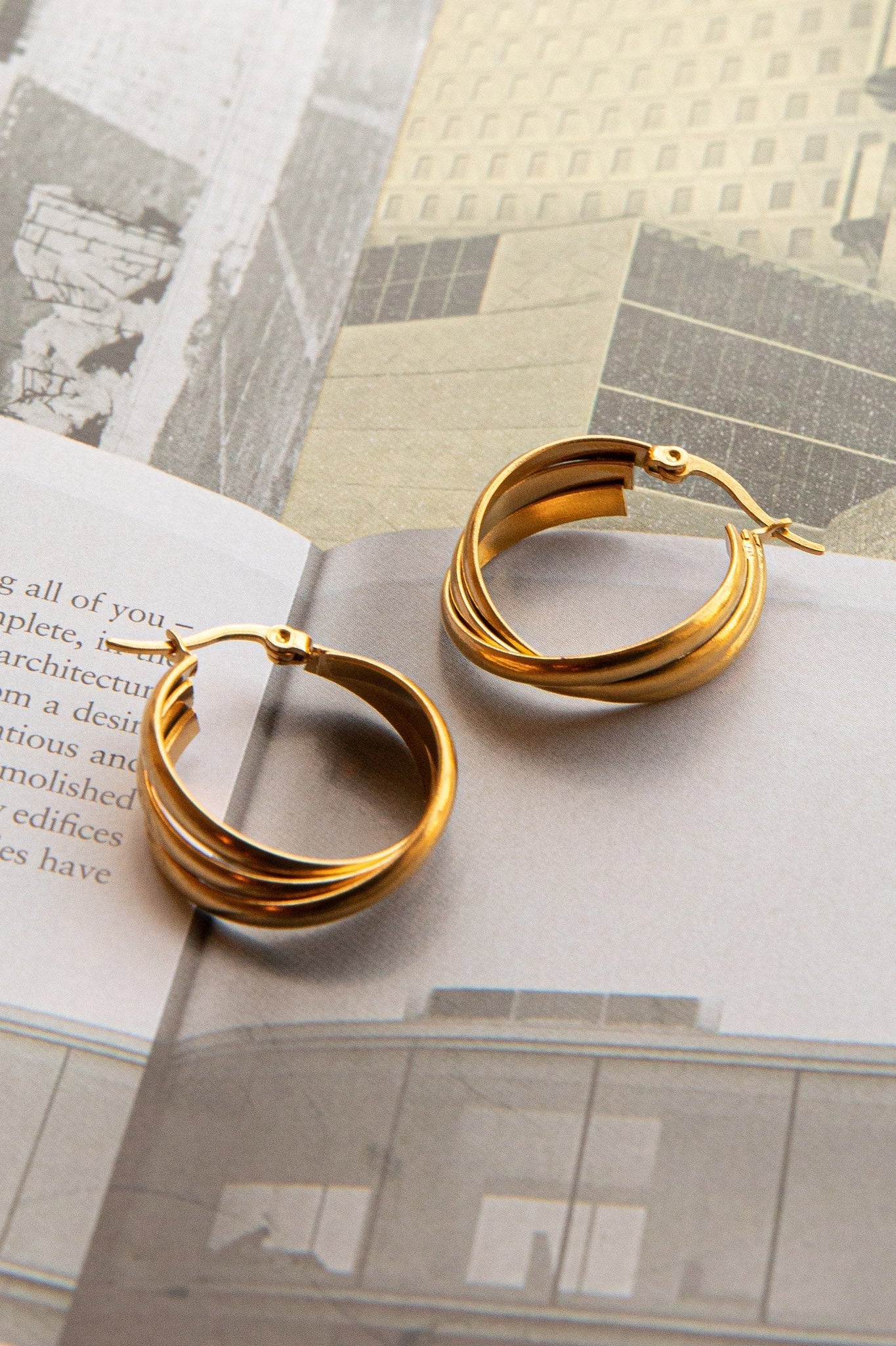 Mona Triple Ring Gold Earrings