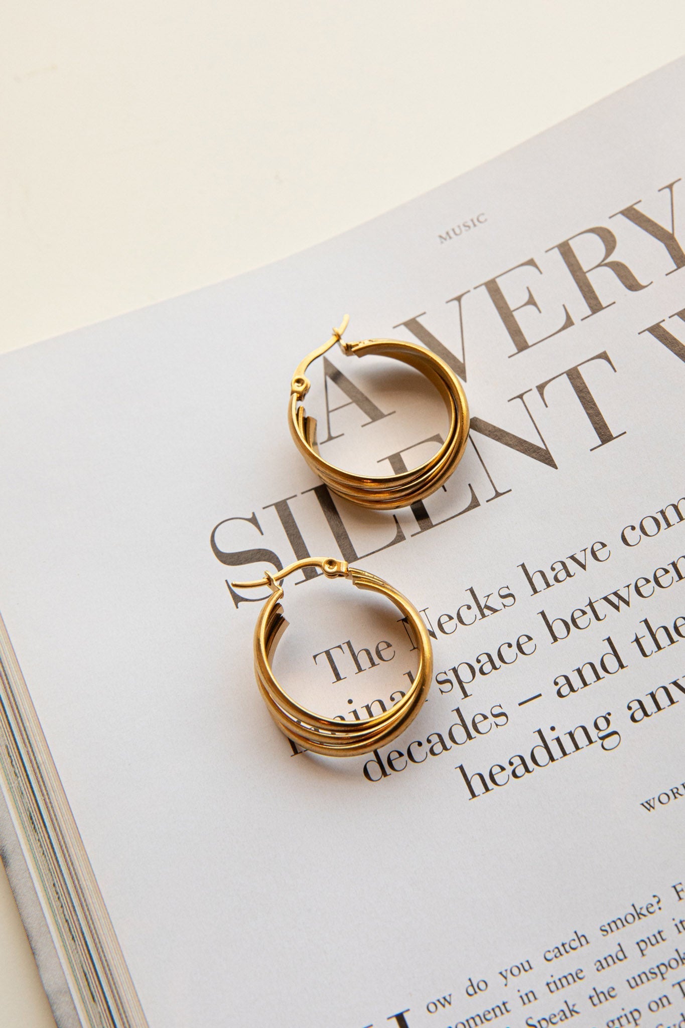 Mona Triple Ring Gold Earrings