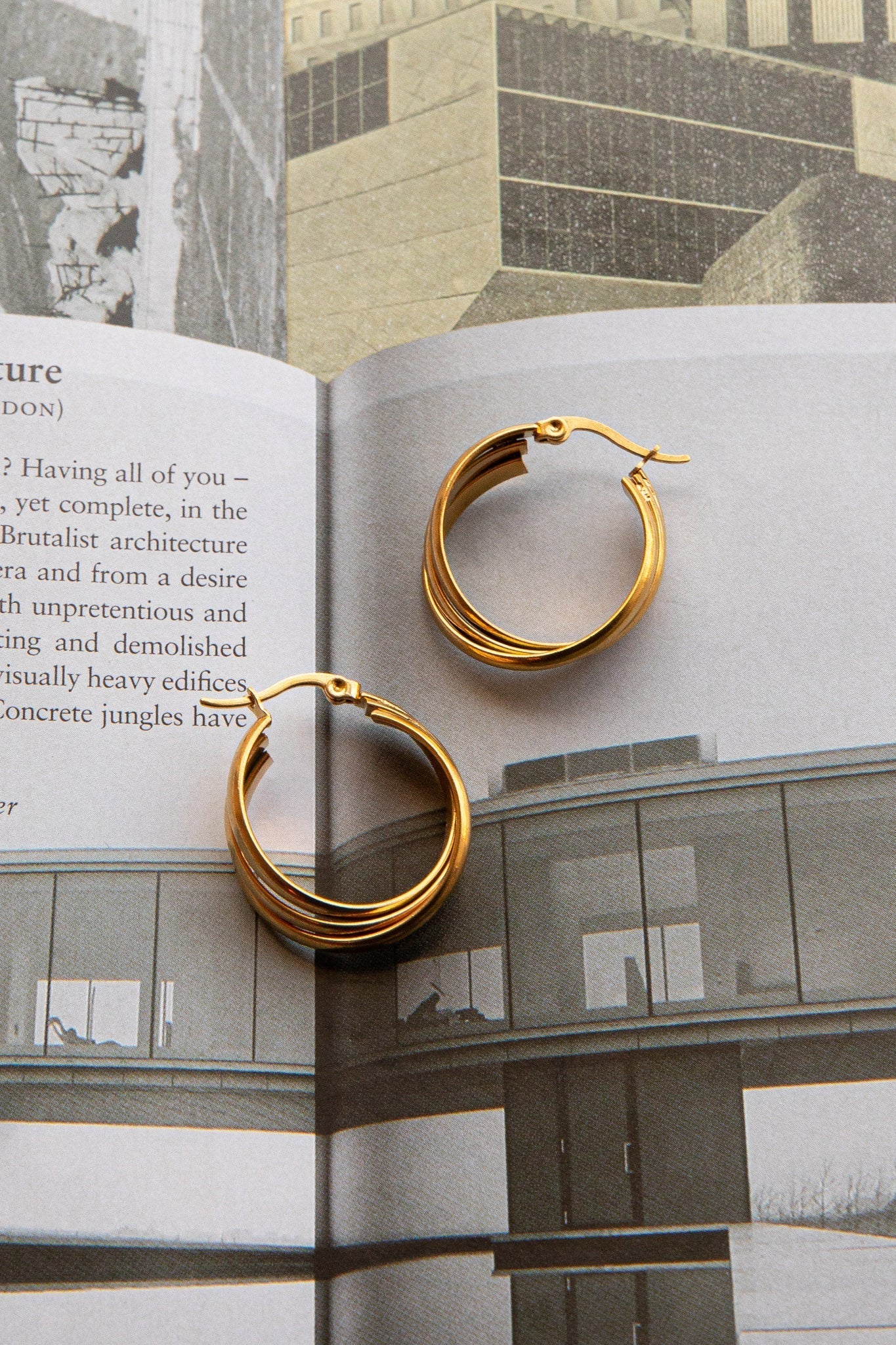 Mona Triple Ring Gold Earrings