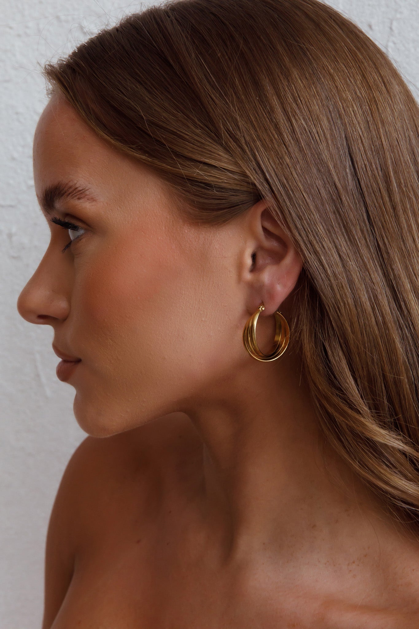 Mona Triple Ring Gold Earrings