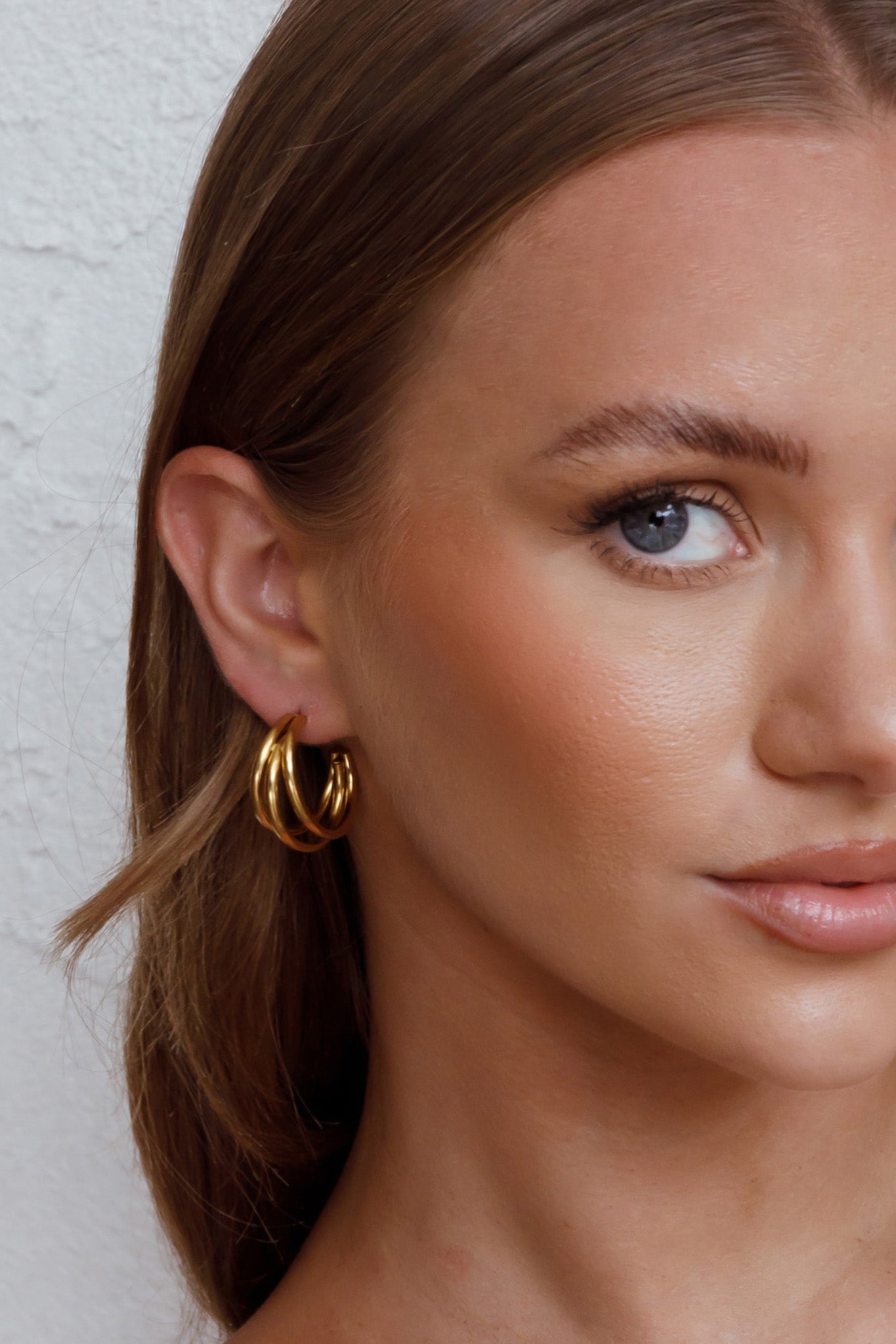 Triple Open Hoop Earrings Dominique in Gold