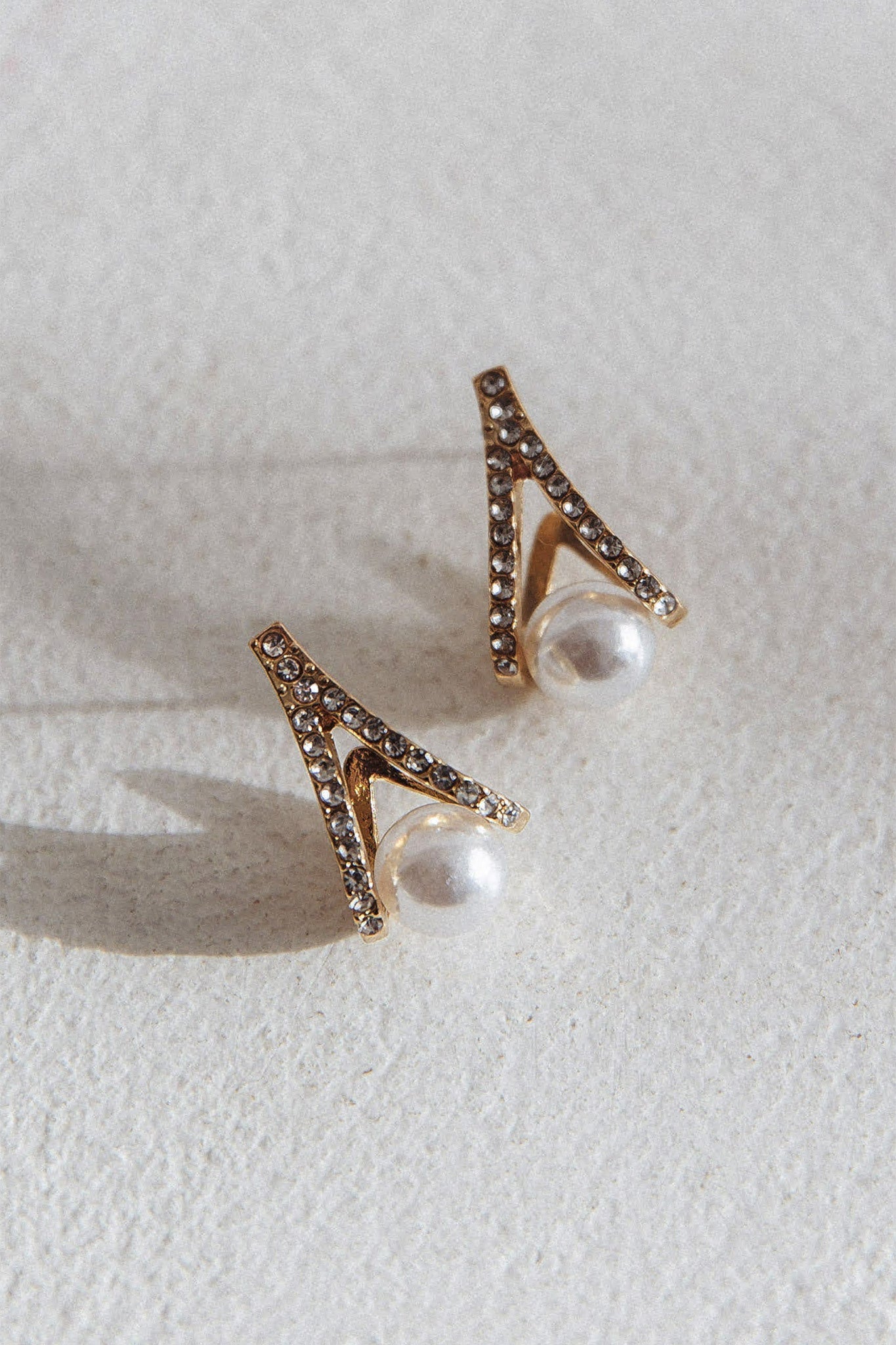 Gold Pearl Zircon Stud Earrings