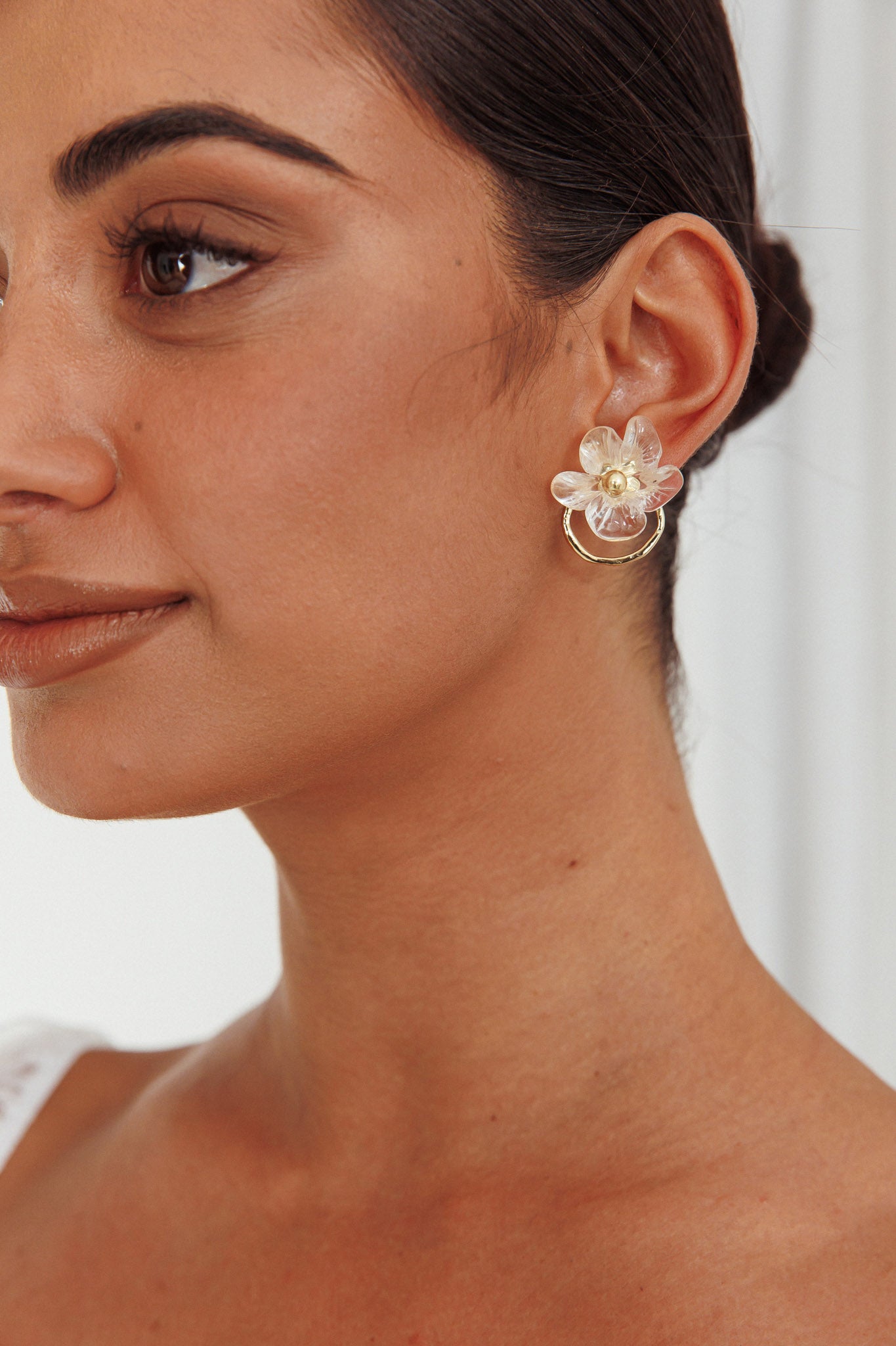Andrea Clear Flower Gold Earrings