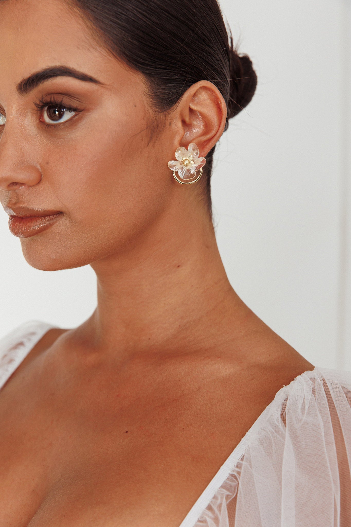 Andrea Clear Flower Gold Earrings