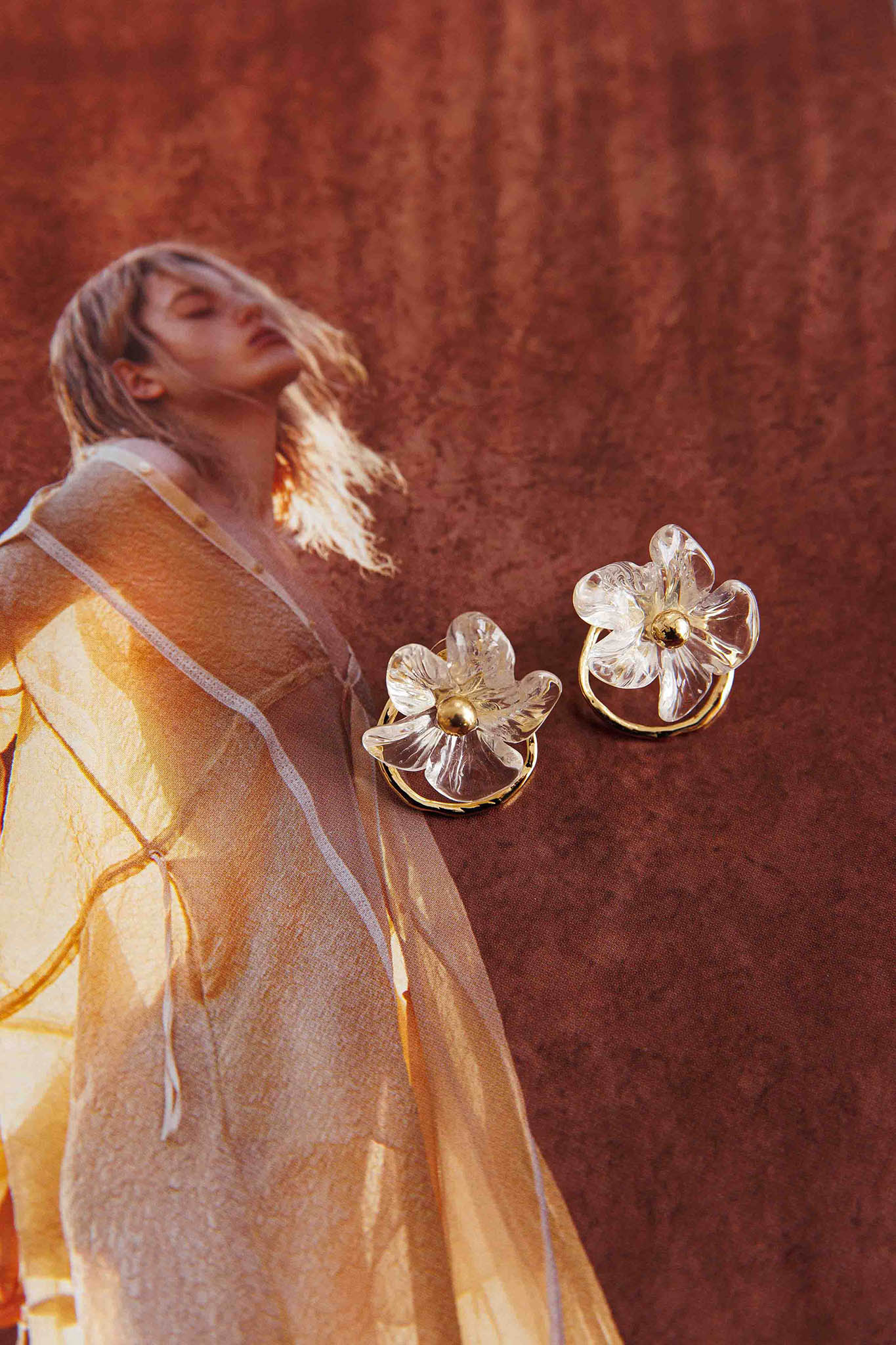 Andrea Clear Flower Gold Earrings