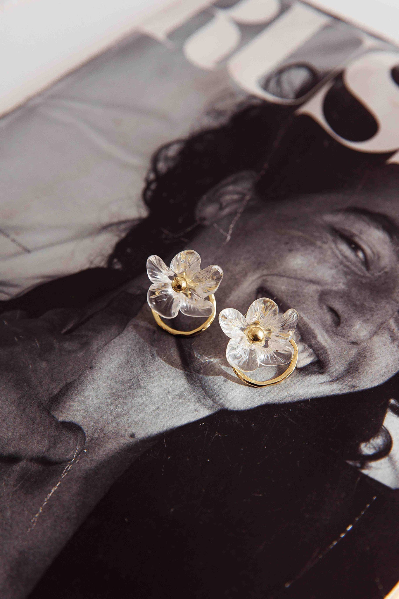 Andrea Clear Flower Gold Earrings