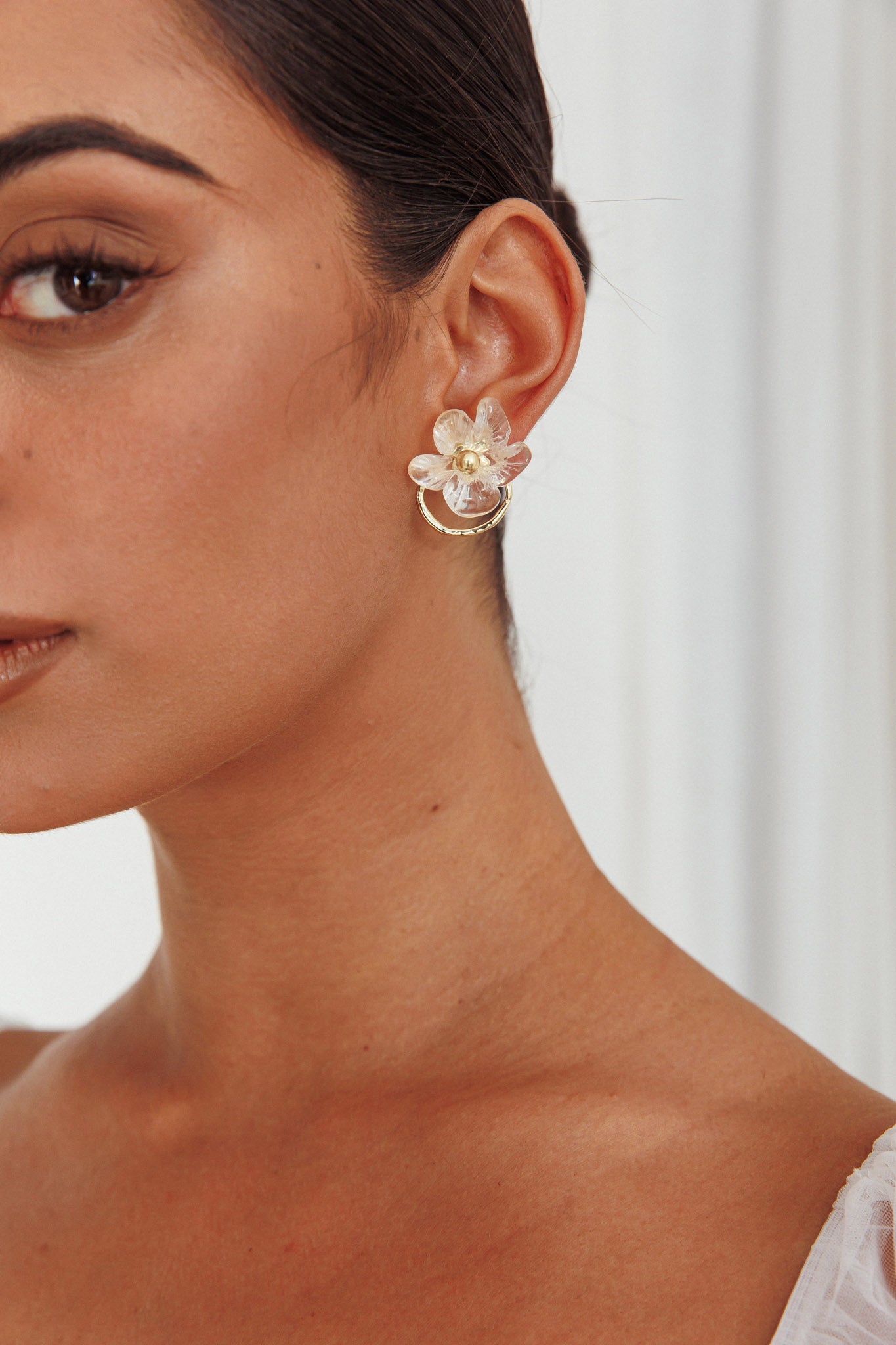 Andrea Clear Flower Gold Earrings