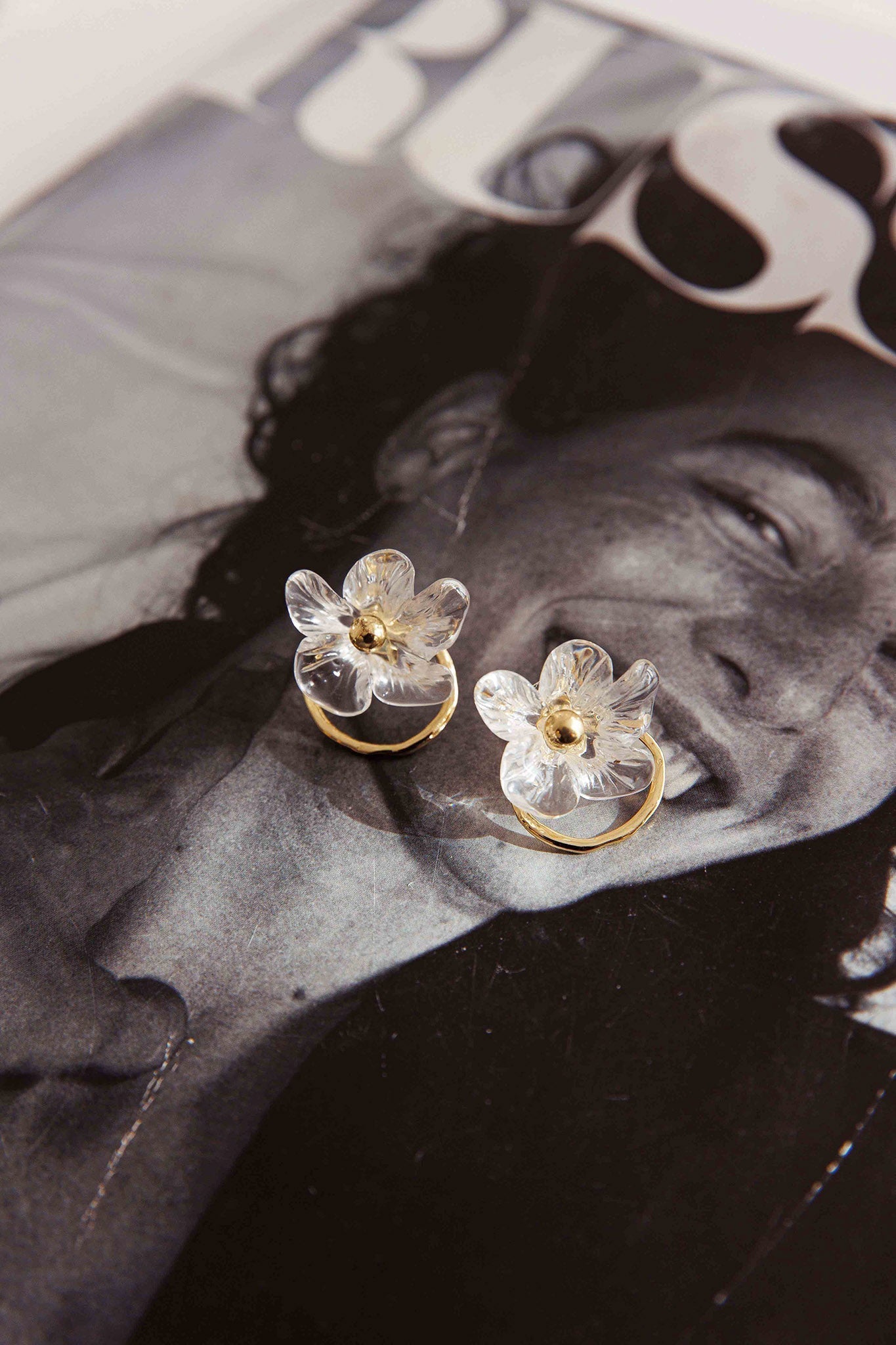 Andrea Clear Flower Gold Earrings