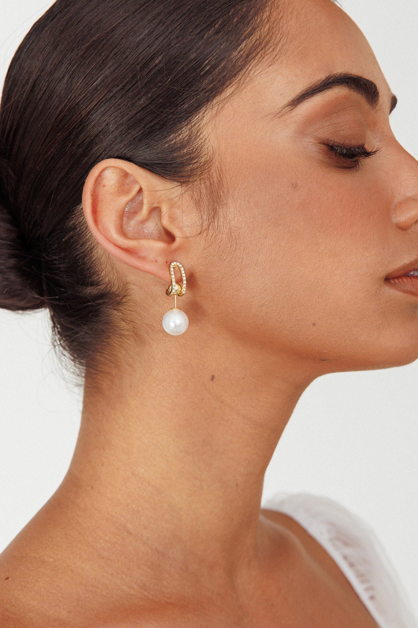 Maia Pearl Diamante Gold Earrings