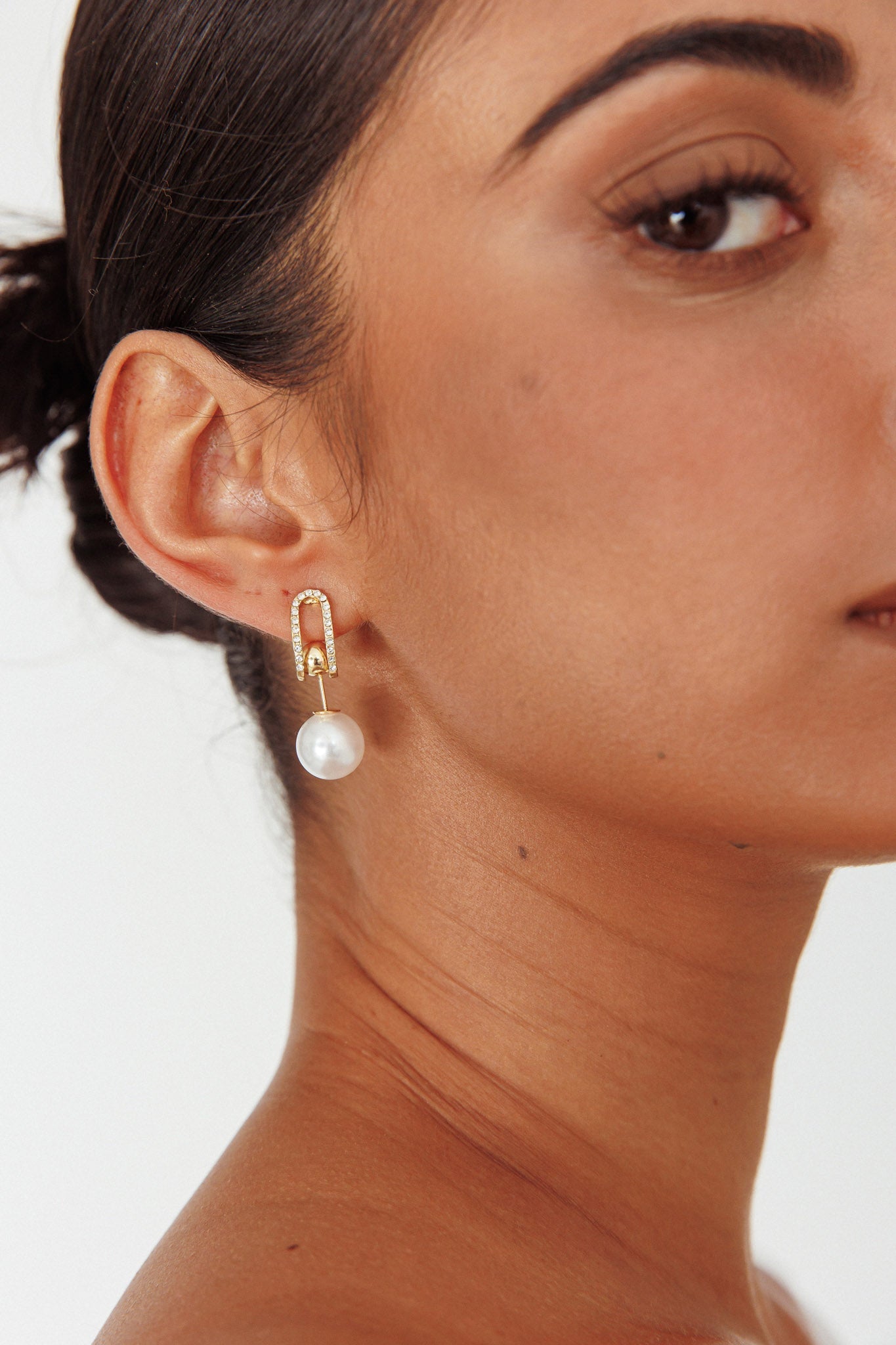 Maia Pearl Diamante Gold Earrings