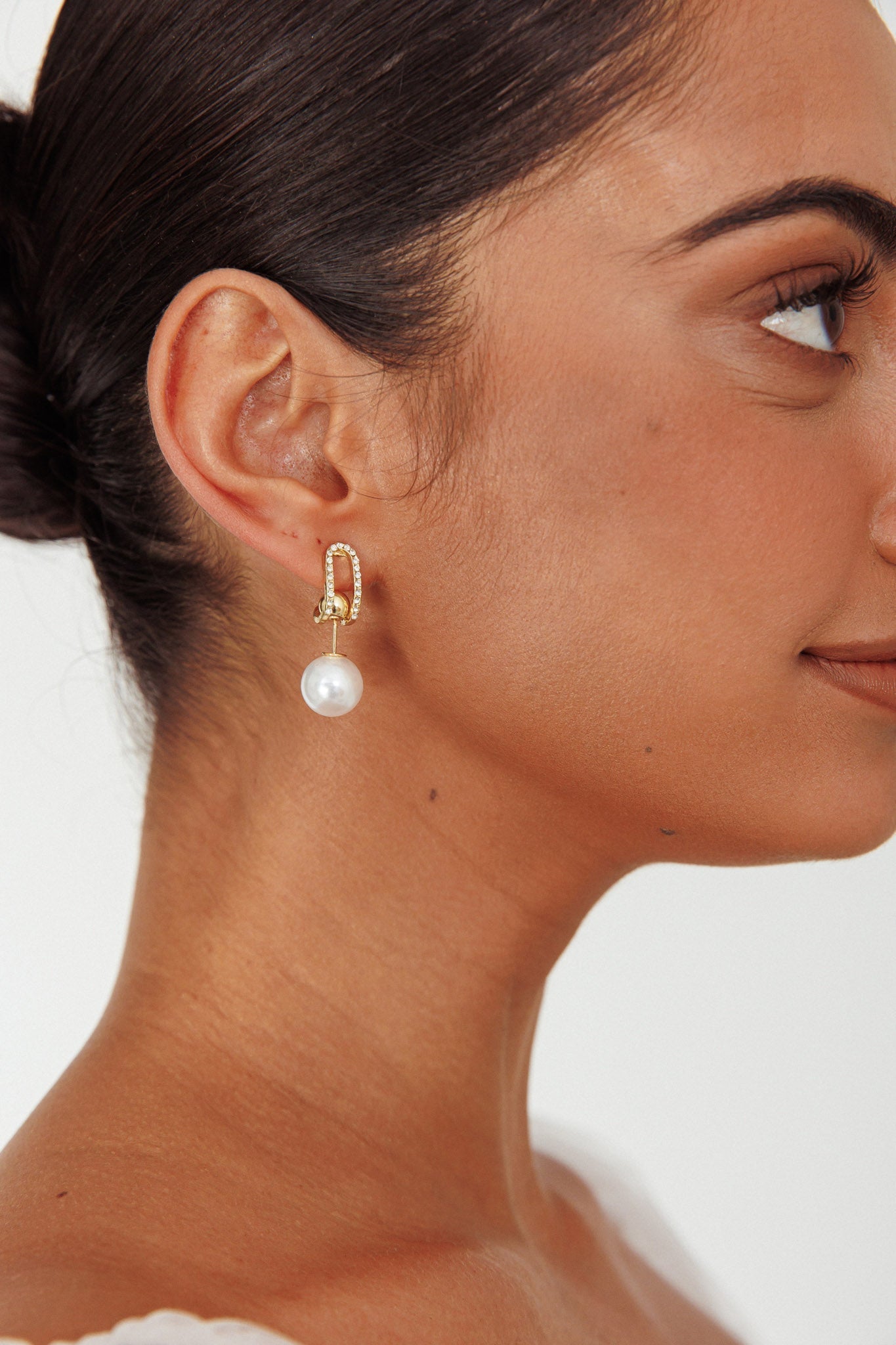 Maia Pearl Diamante Gold Earrings