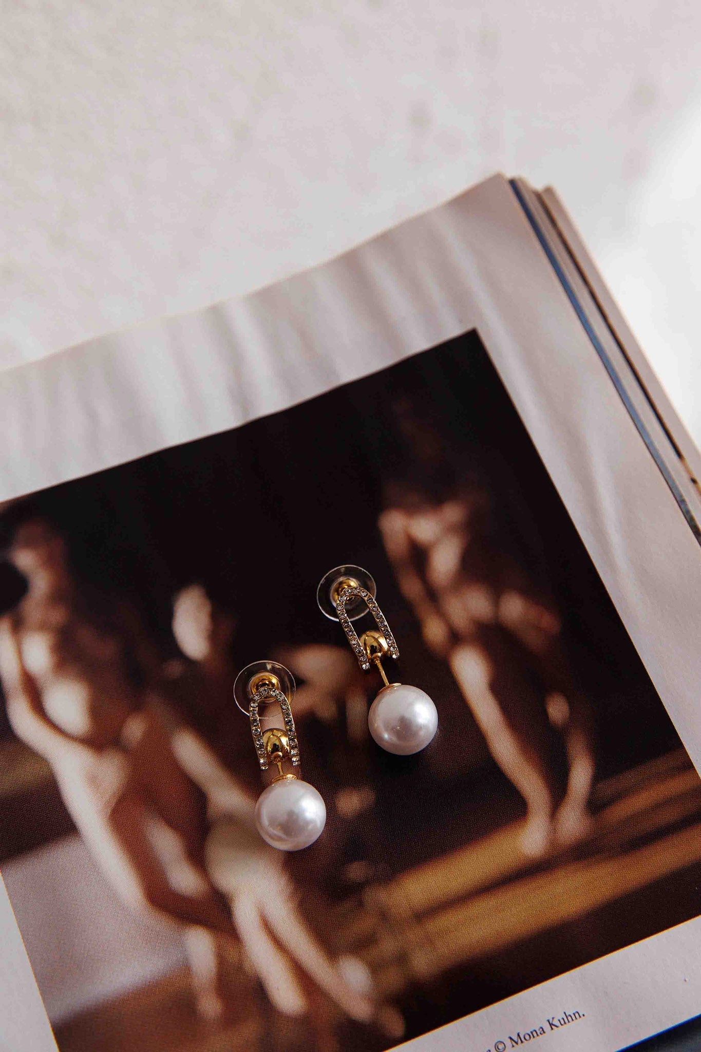 Maia Pearl Diamante Gold Earrings