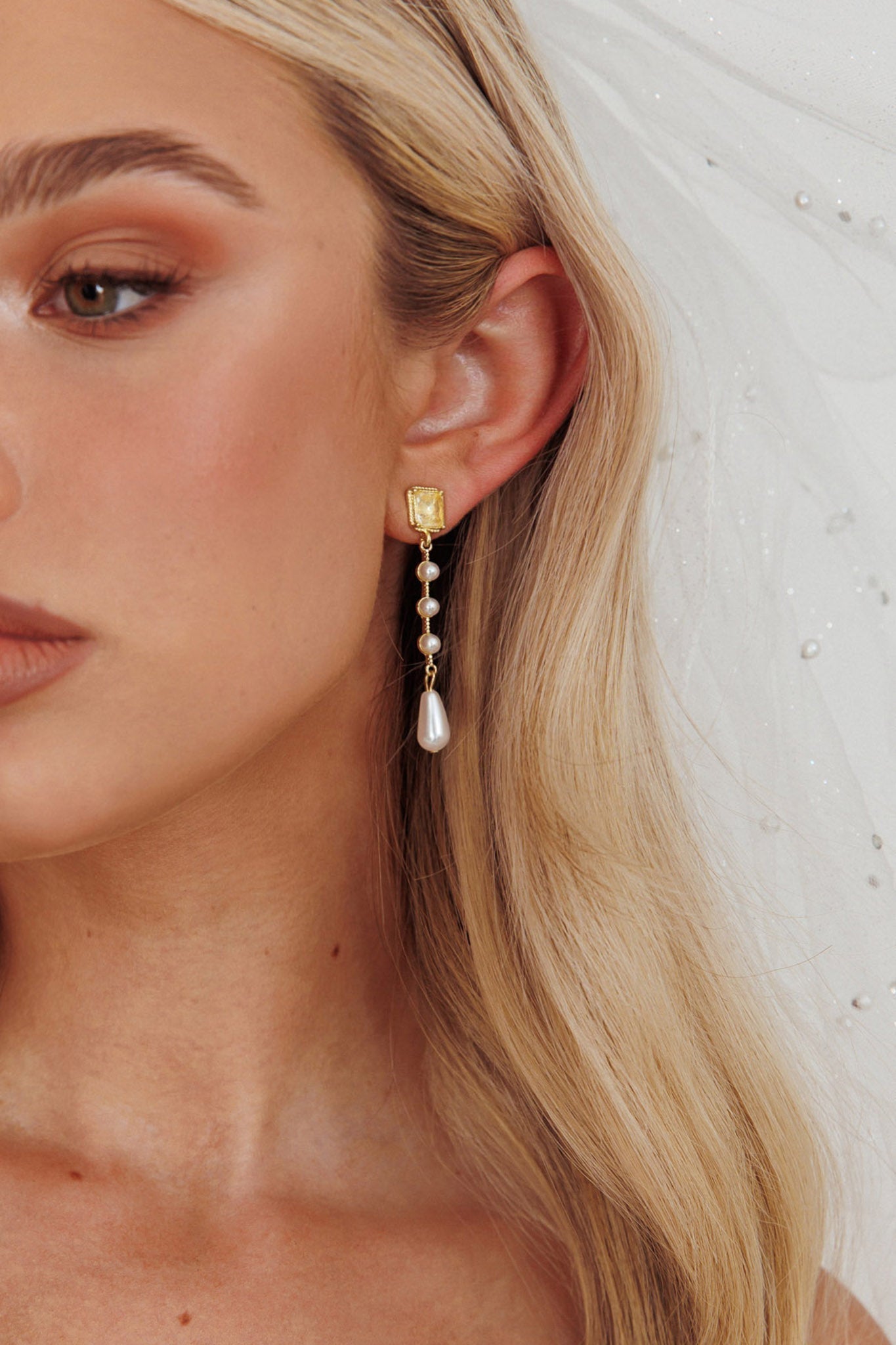 Mercy Gold Pearl and Crystal Drop Earrings