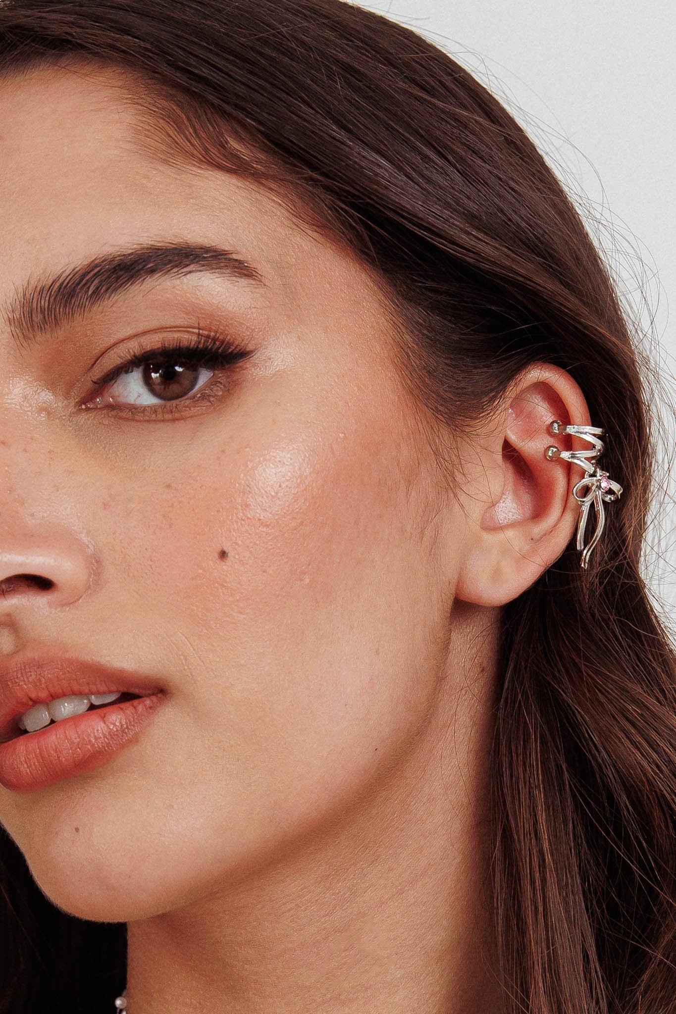 Rhinestone Ear Cuff Bracelet with Silver Bow