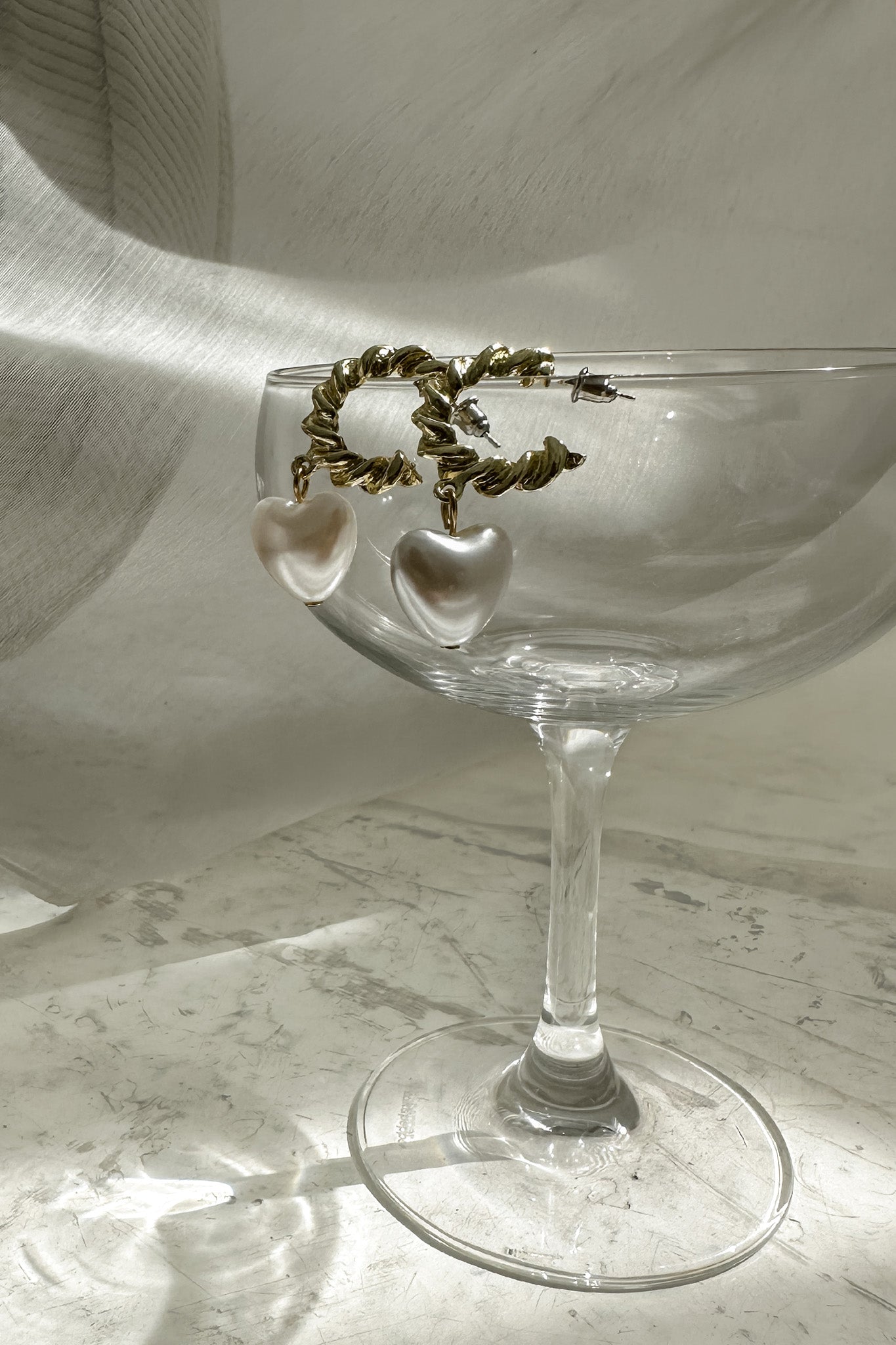 Gold Blown Pearl Hoop Earrings Paris