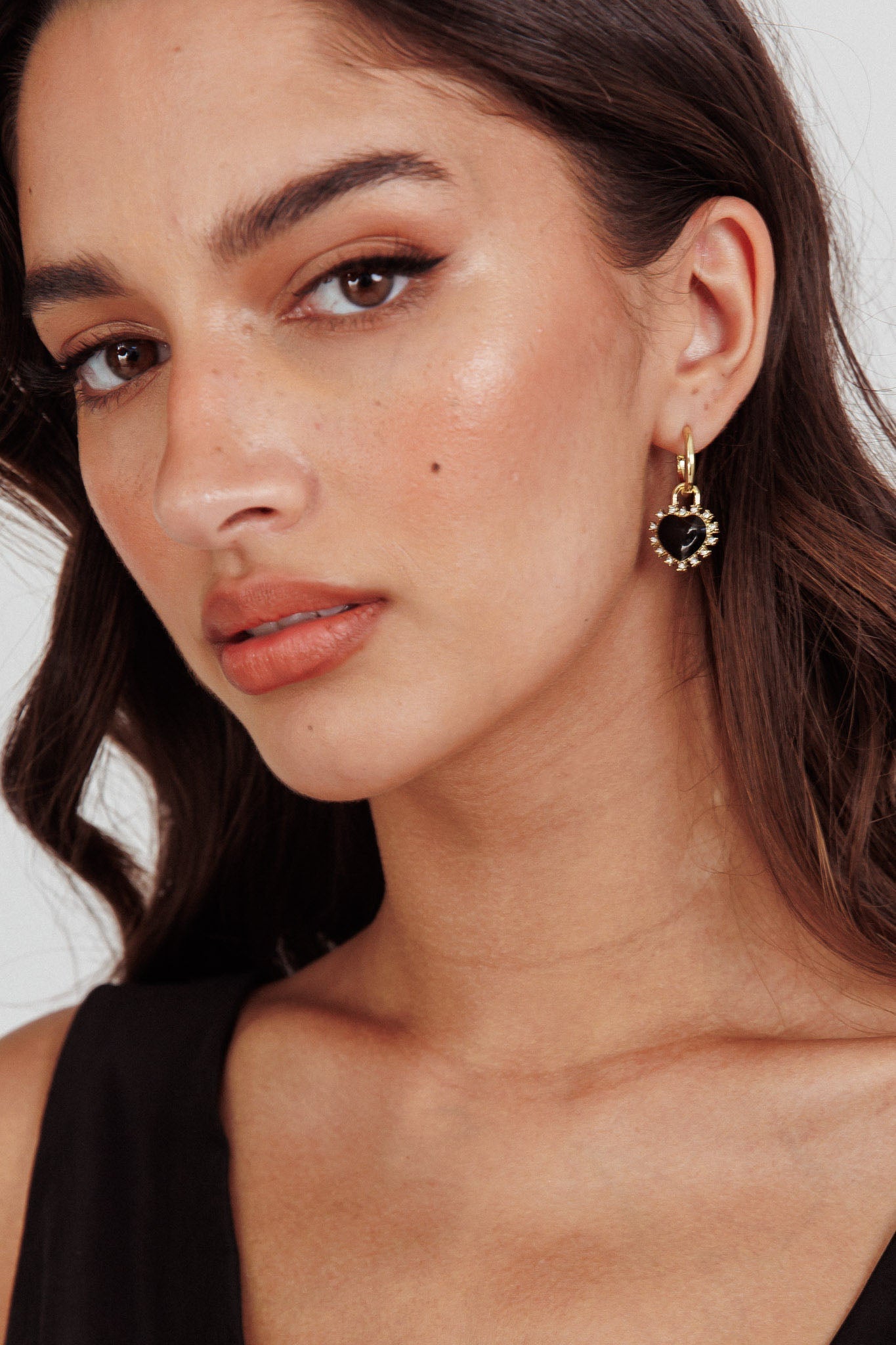 Lovers Heart Enamel Earrings with Gold Rhinestones