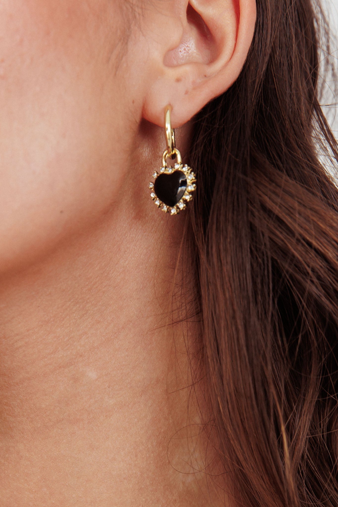 Lovers Heart Enamel Earrings with Gold Rhinestones