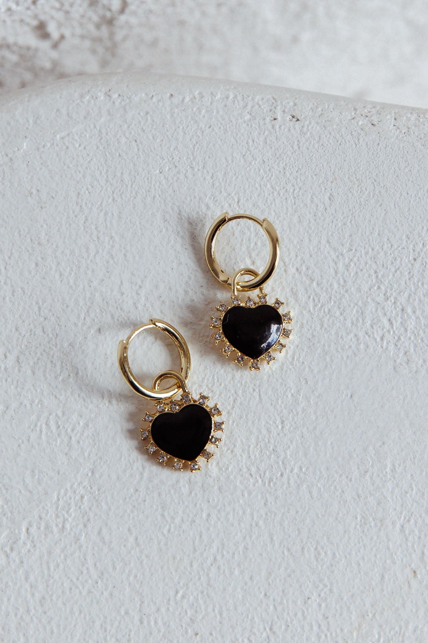 Lovers Heart Enamel Earrings with Gold Rhinestones