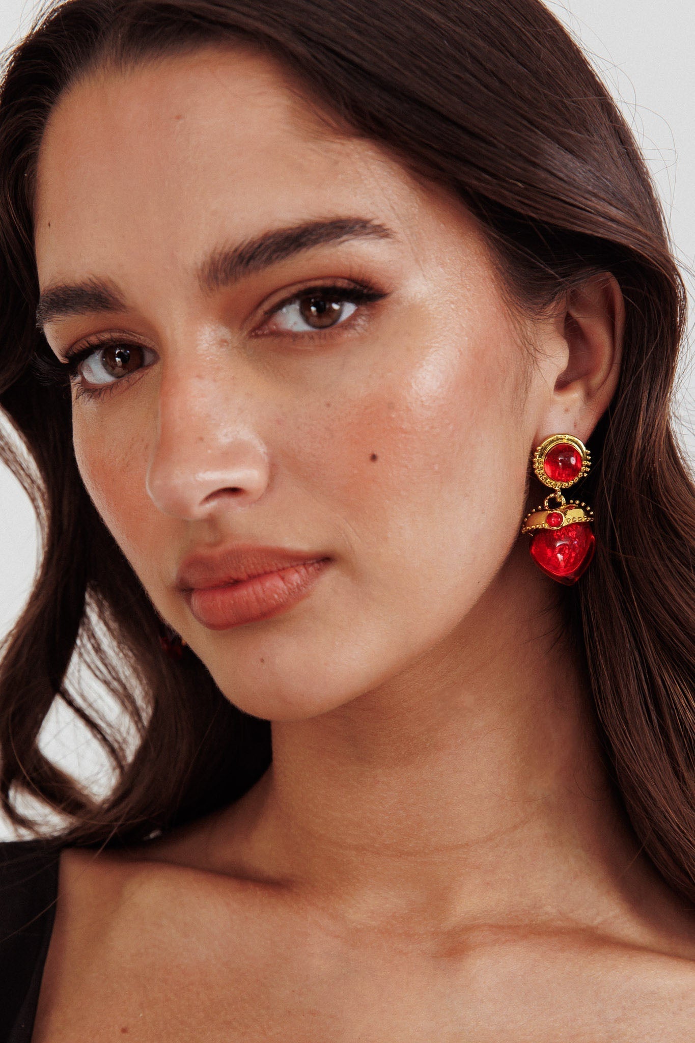 Red Puffy Heart Earrings Raja in Gold