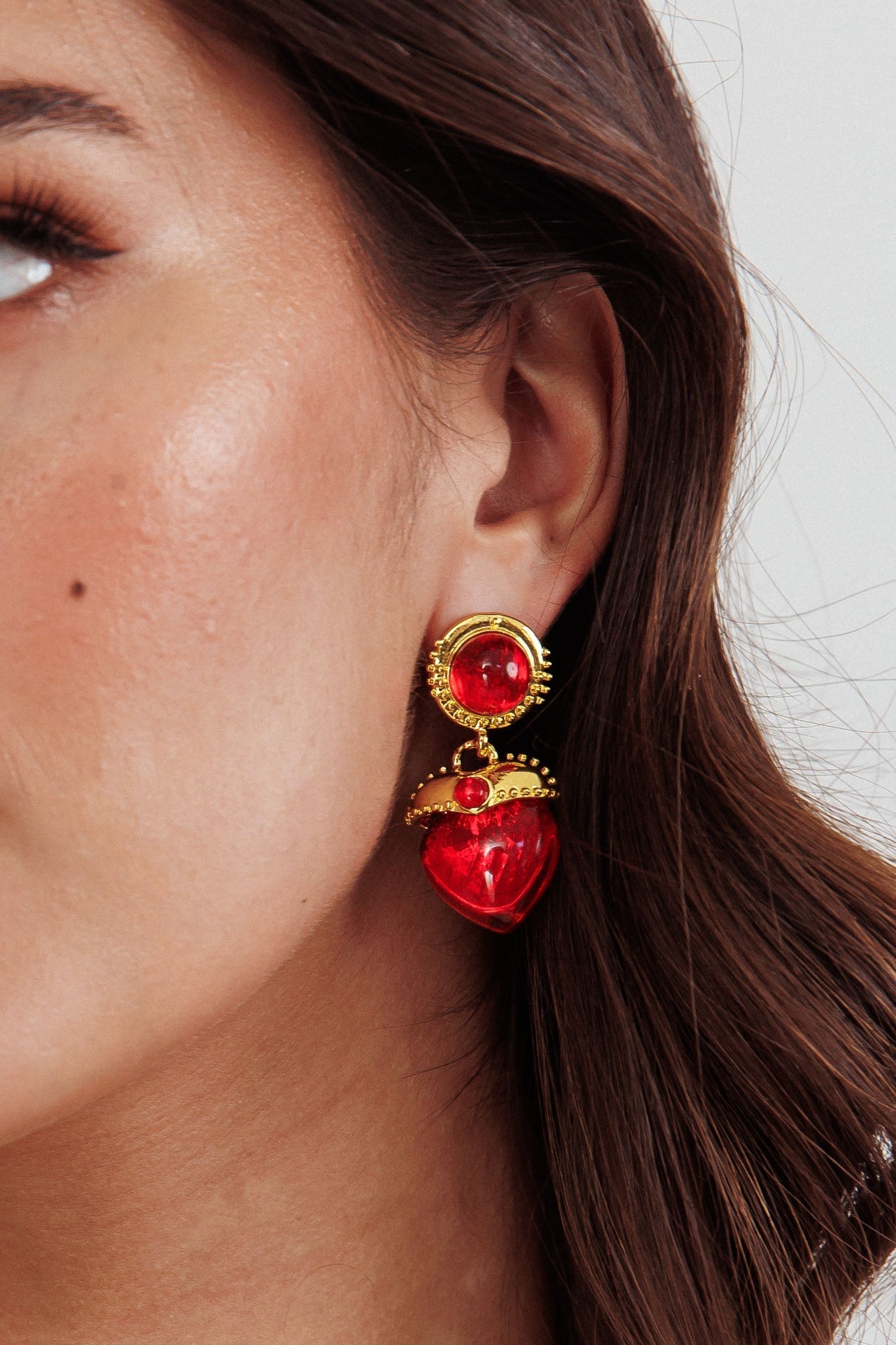 Red Puffy Heart Earrings Raja in Gold