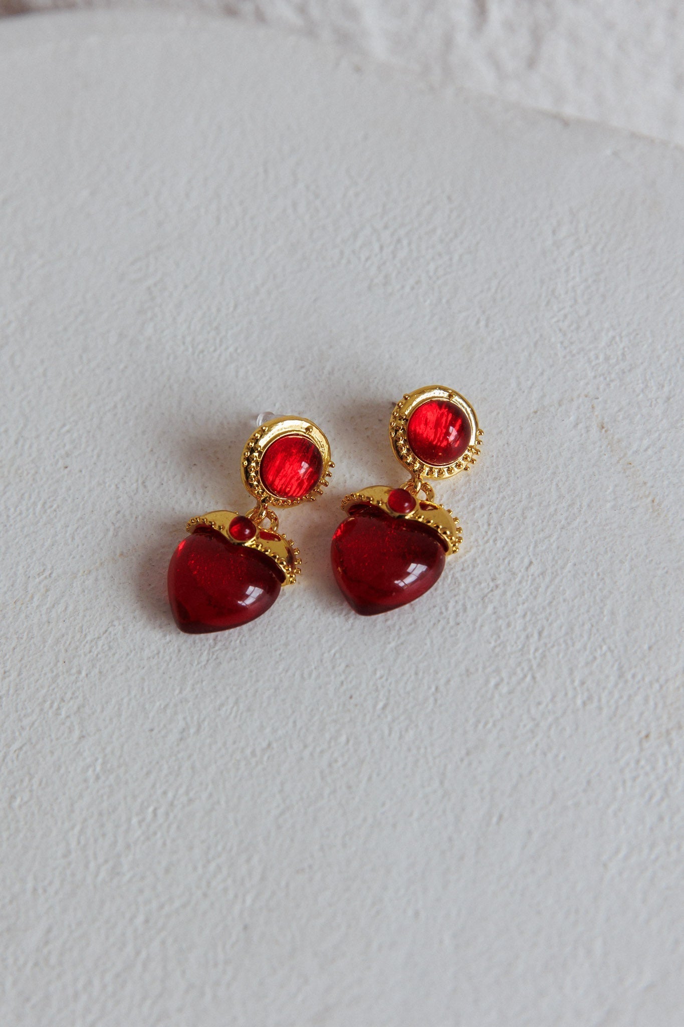 Red Puffy Heart Earrings Raja in Gold
