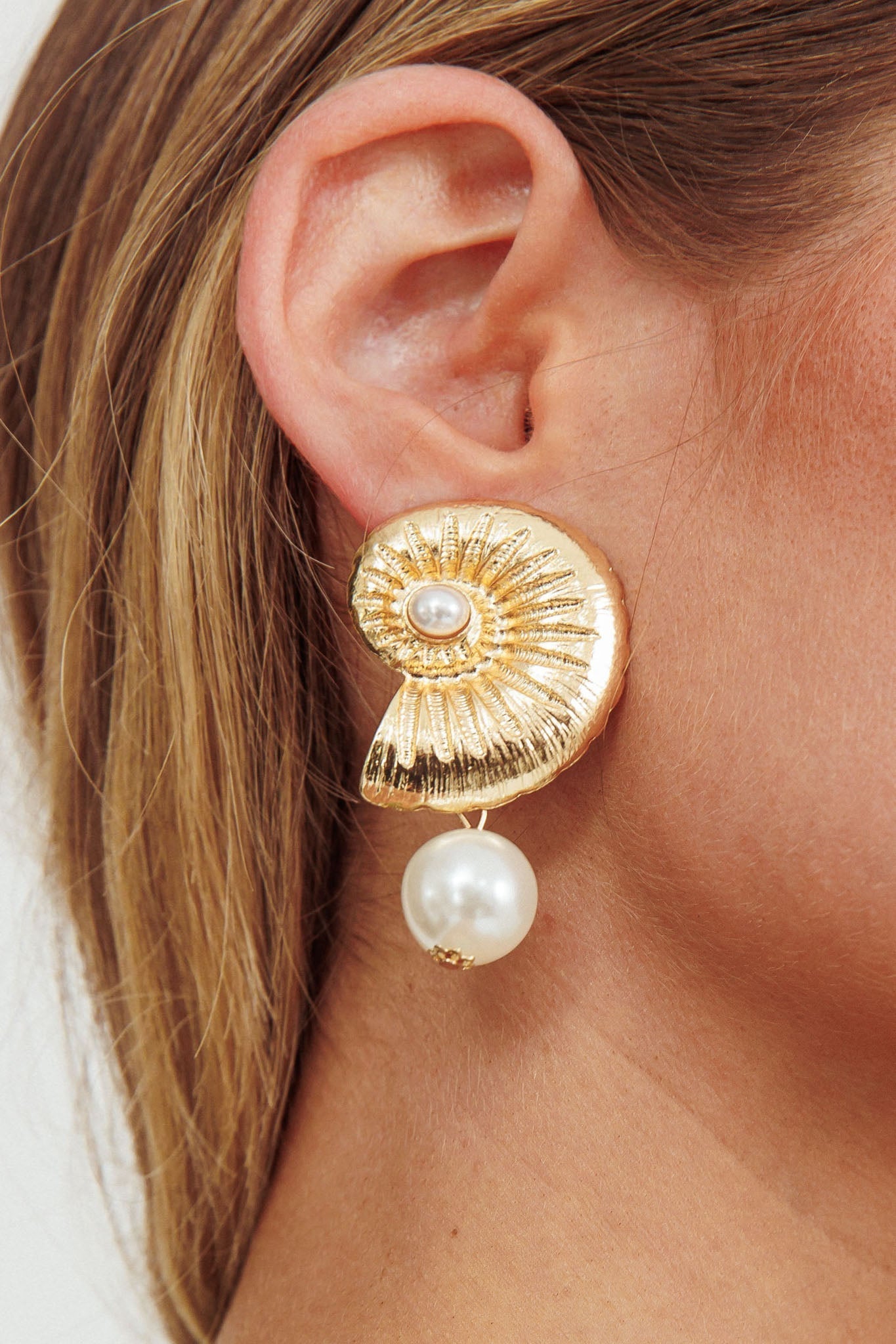 Memoir Shell and Gold Pearl Earrings