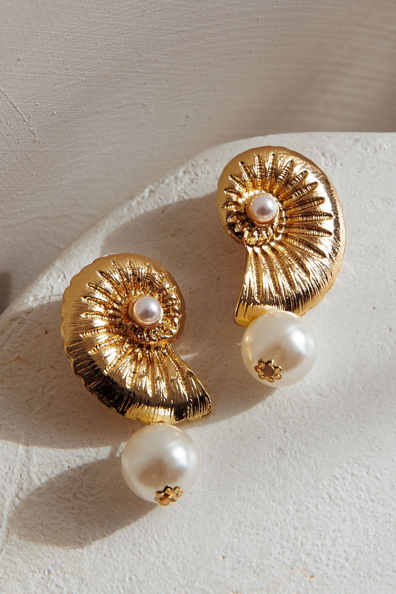 Memoir Shell and Gold Pearl Earrings