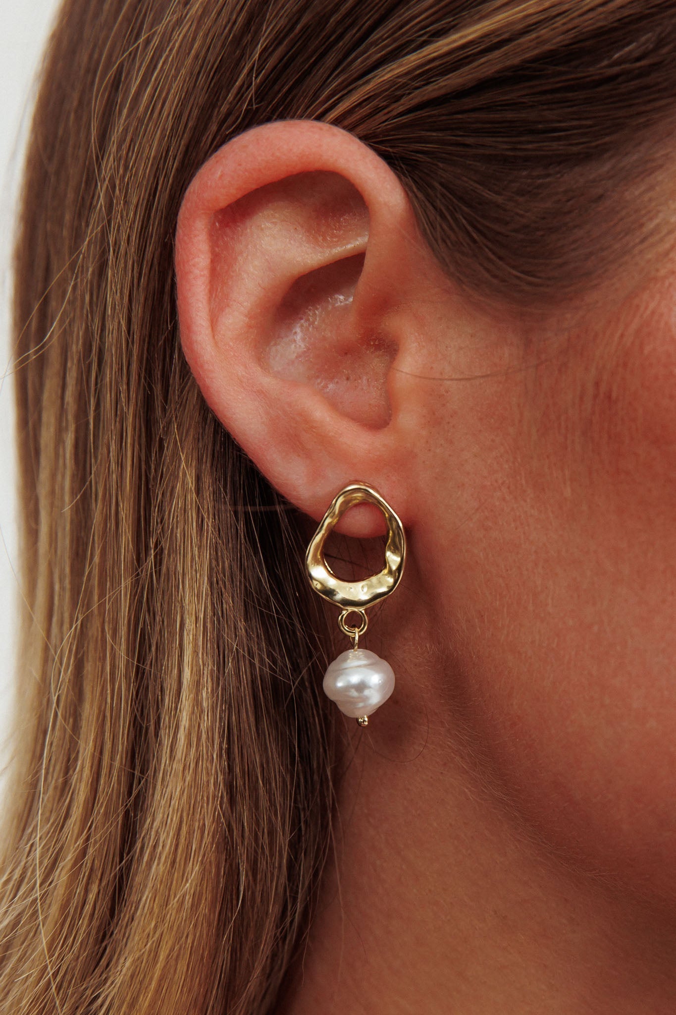 Gold Drop Pearl Earrings