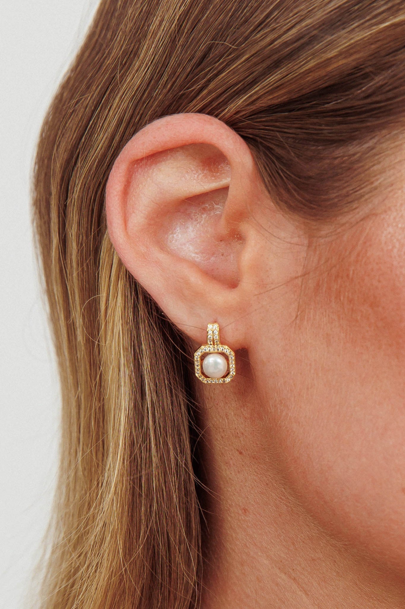 Gold Plated Cubic Zirconia and Freshwater Pearl Drop Earrings