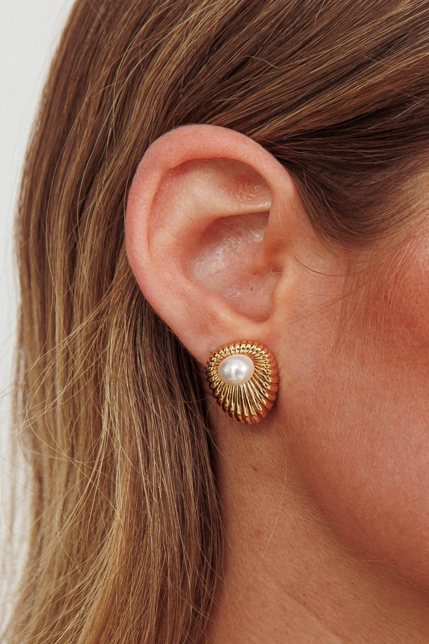 Anika Gold Pearl Stud Earrings