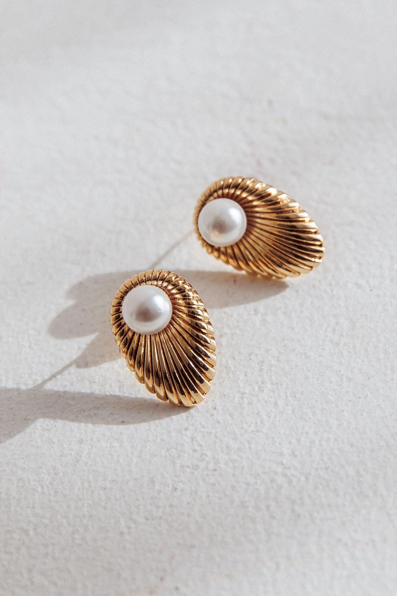 Anika Gold Pearl Stud Earrings
