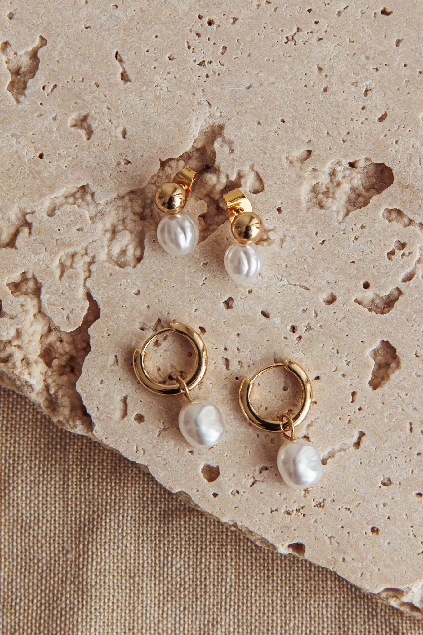 Isadore Gold and Pearl Earring Set