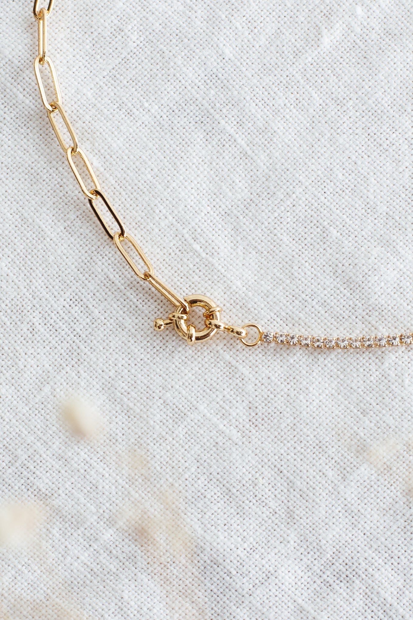 Madelyn Paper Clip Chain Necklace with Gold Rhinestones