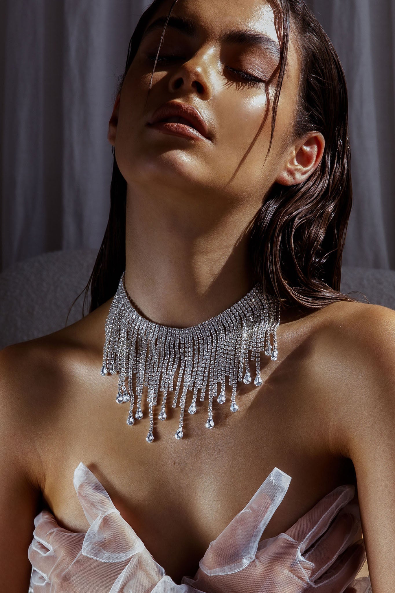 Isadora Silver Cascade Crystal Necklace