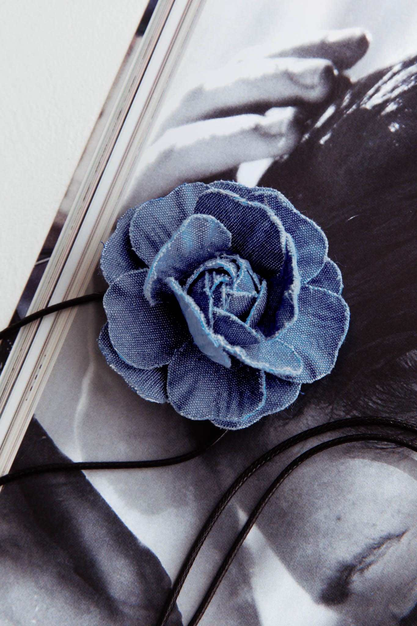 Averie Denim Rosette Choker Necklace