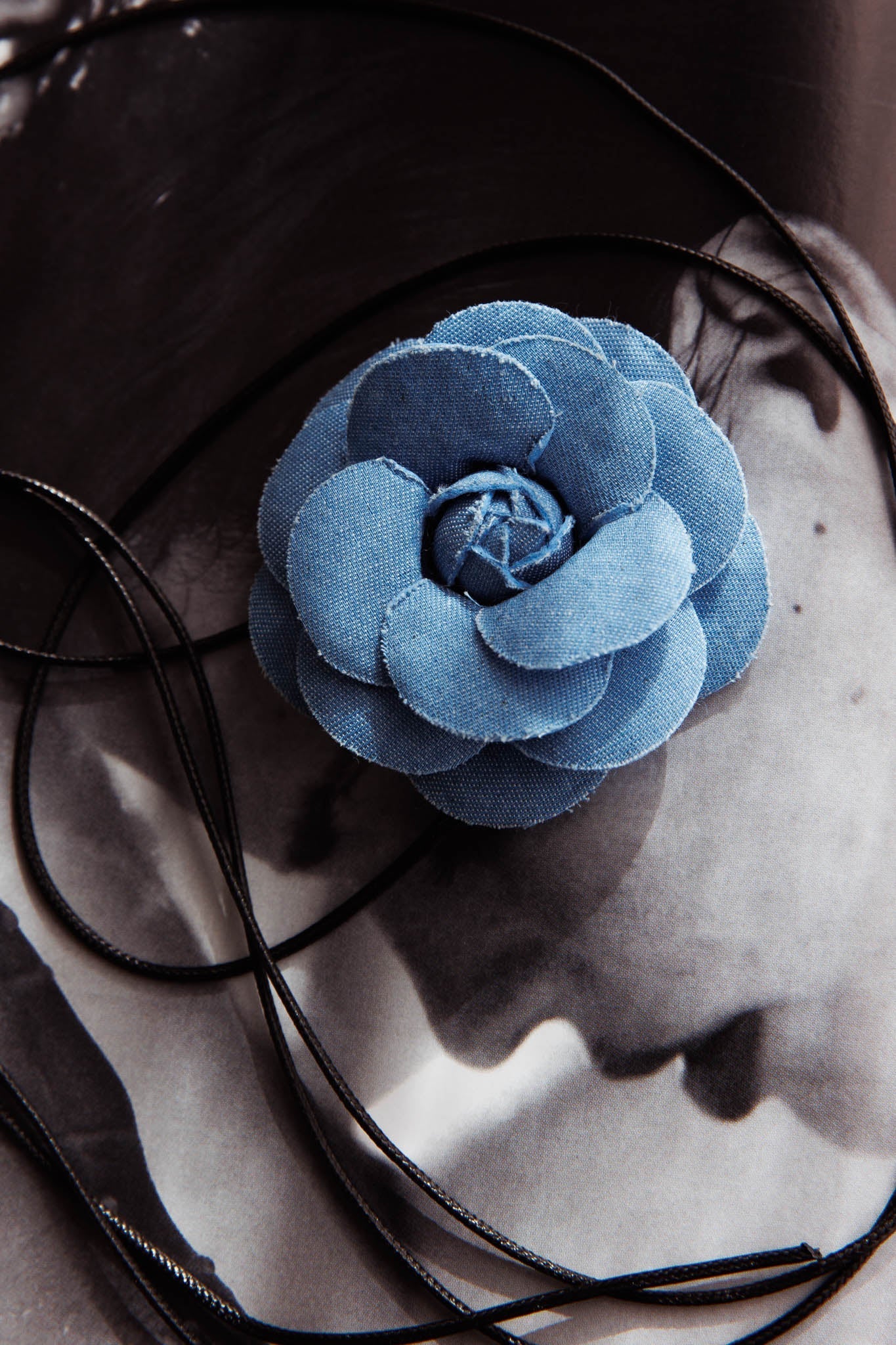 Tiana Denim Choker Necklace with Flower