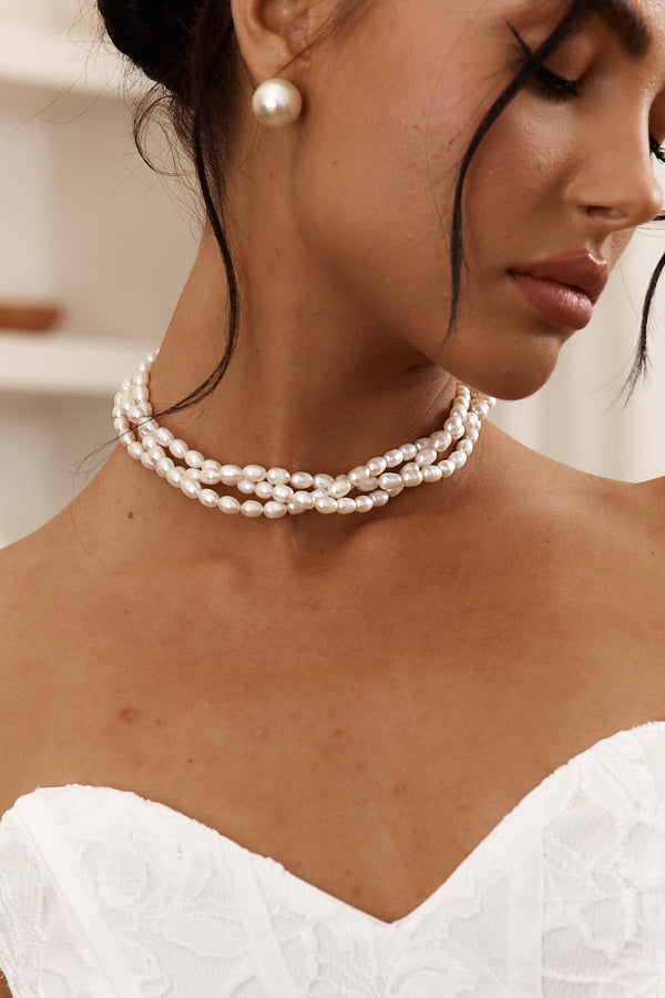 Gwen Gold Braided Pearl Necklace