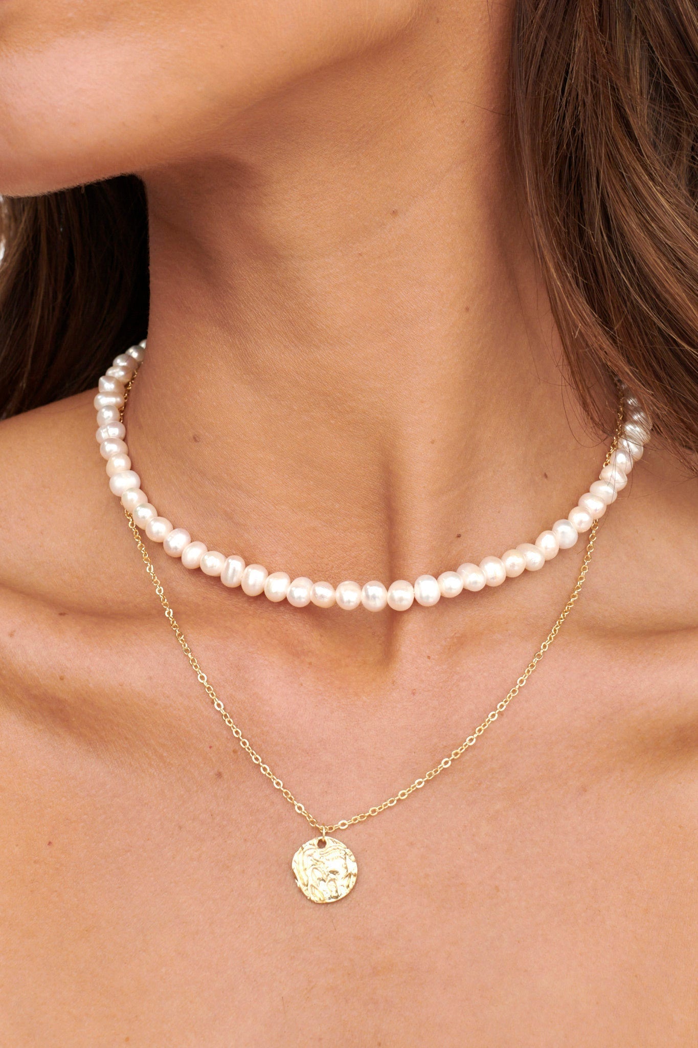 Multi-Layer Pearl Necklace with Nikita Gold Pendant