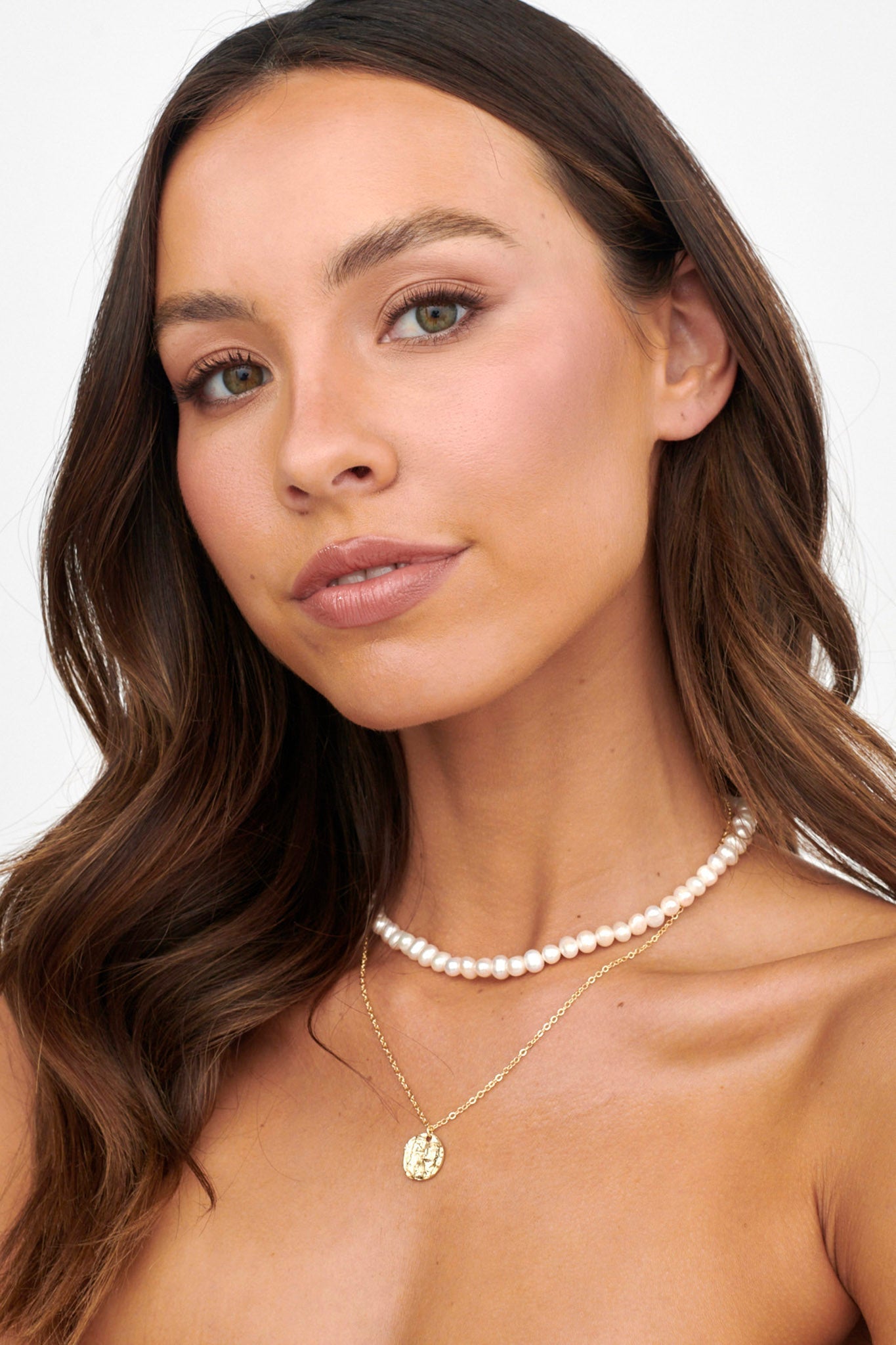 Multi-Layer Pearl Necklace with Nikita Gold Pendant