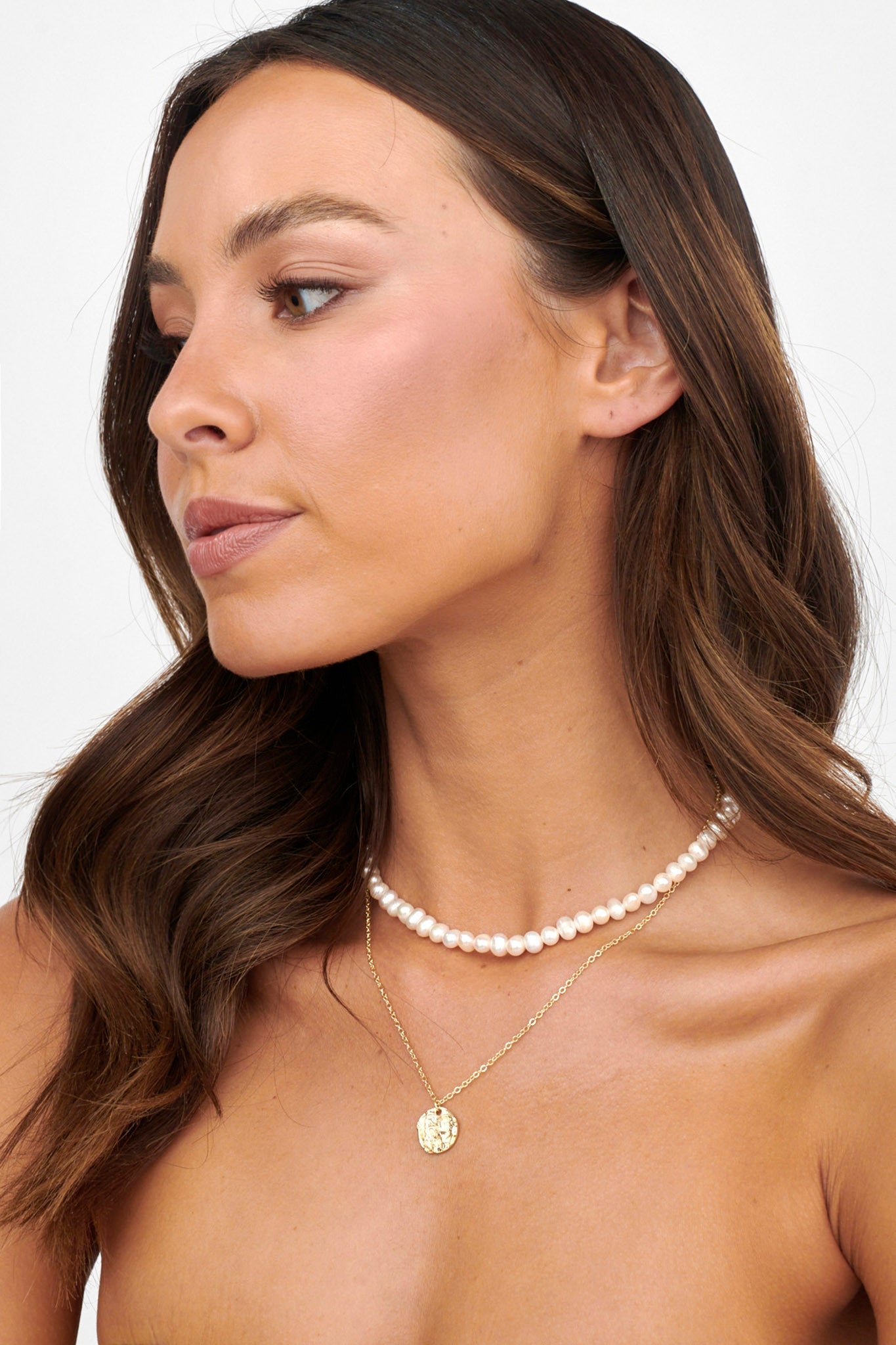 Multi-Layer Pearl Necklace with Nikita Gold Pendant