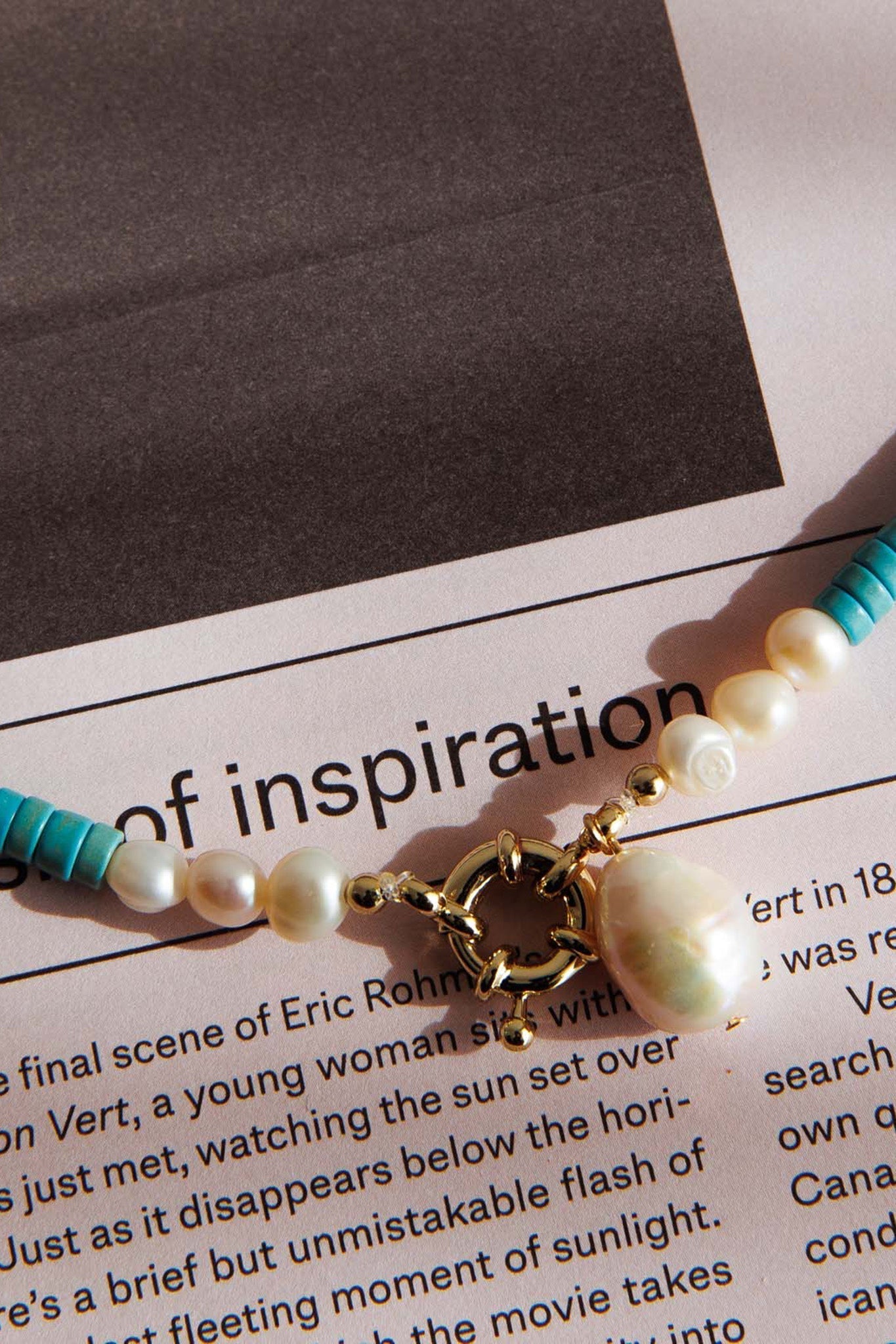 Turquoise Pearl Necklace Monaco in Gold