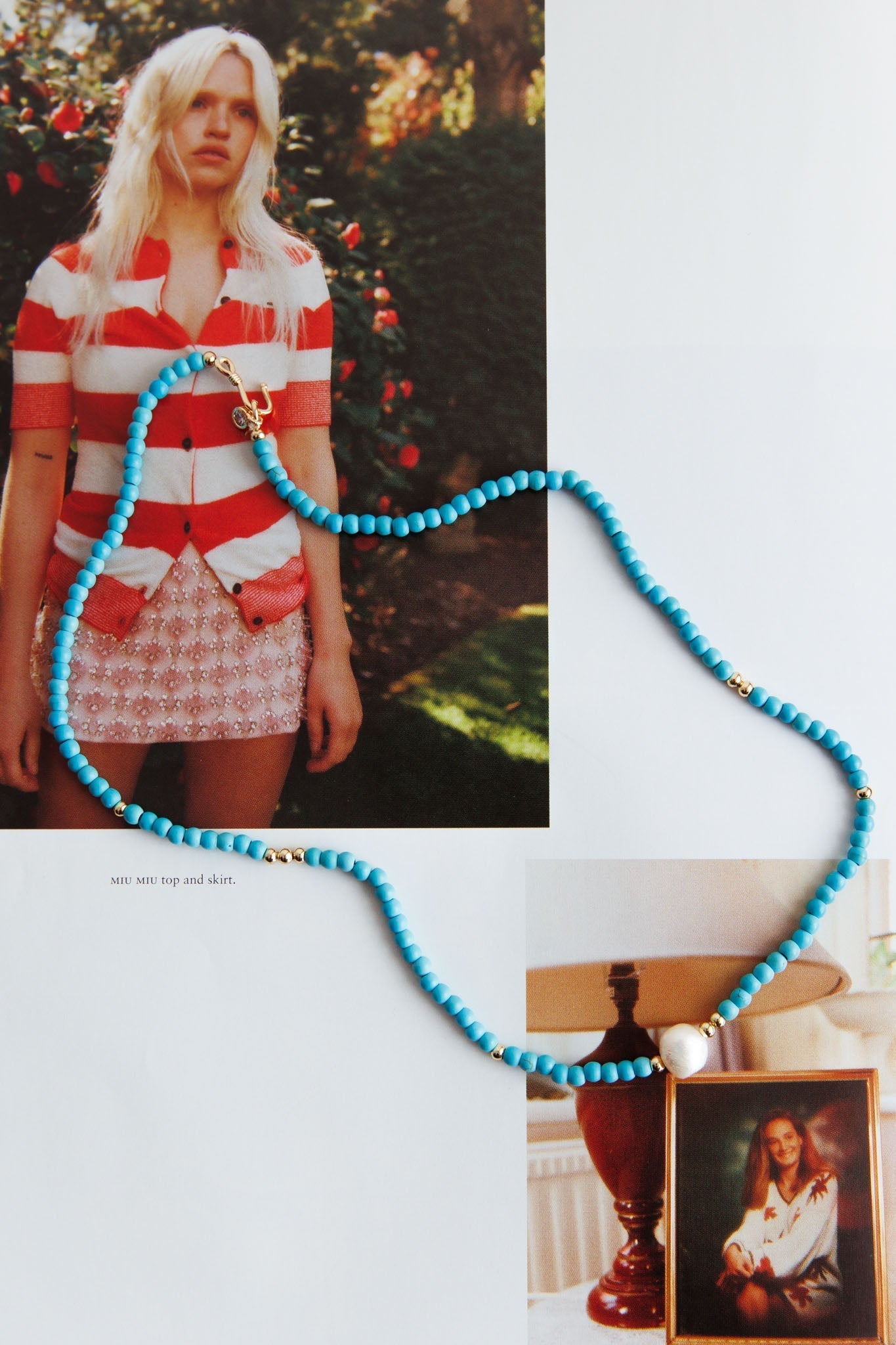 Turquoise Pearl Necklace from Ibiza in Gold