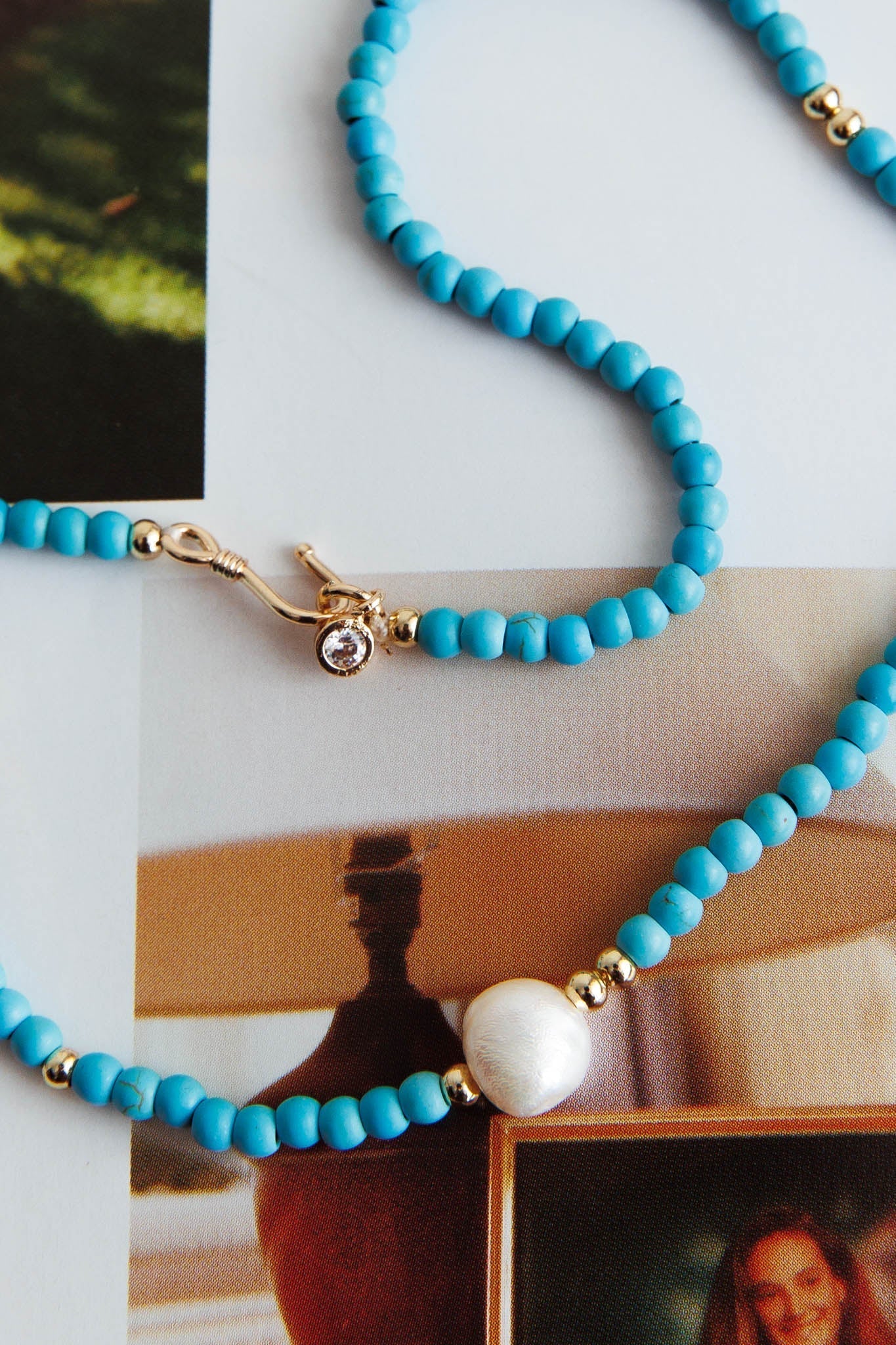 Turquoise Pearl Necklace from Ibiza in Gold
