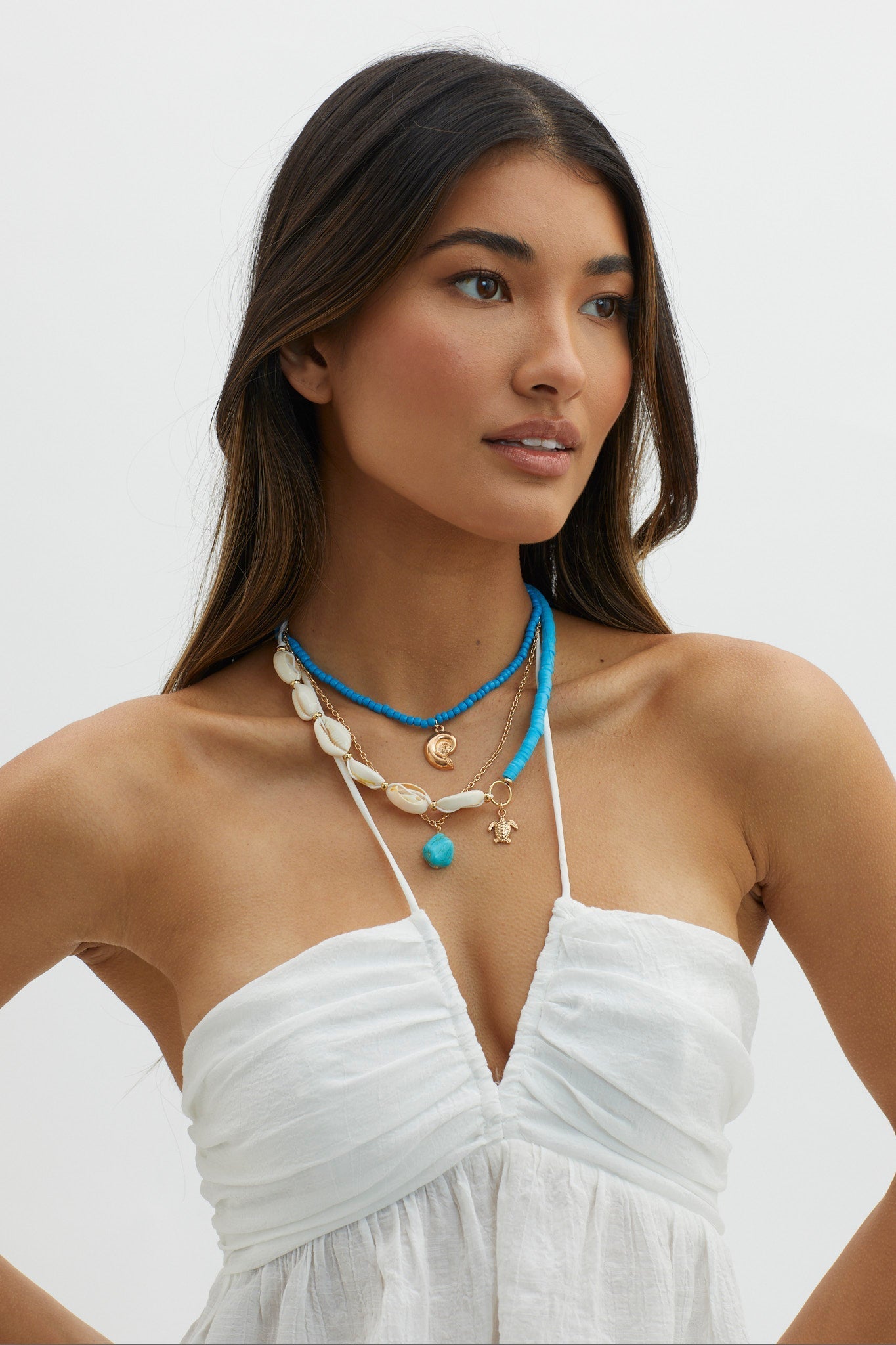 Bora Bora Gold Multi-Layer Shell Bead Necklace