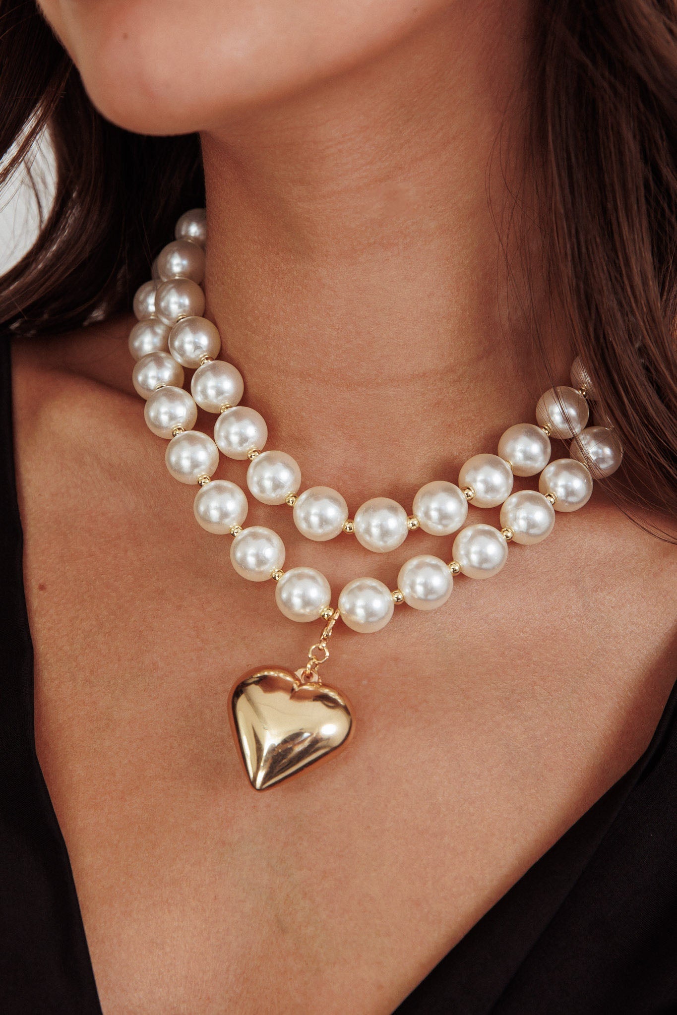 Wide Heart Pearl Necklace Kerri Gold