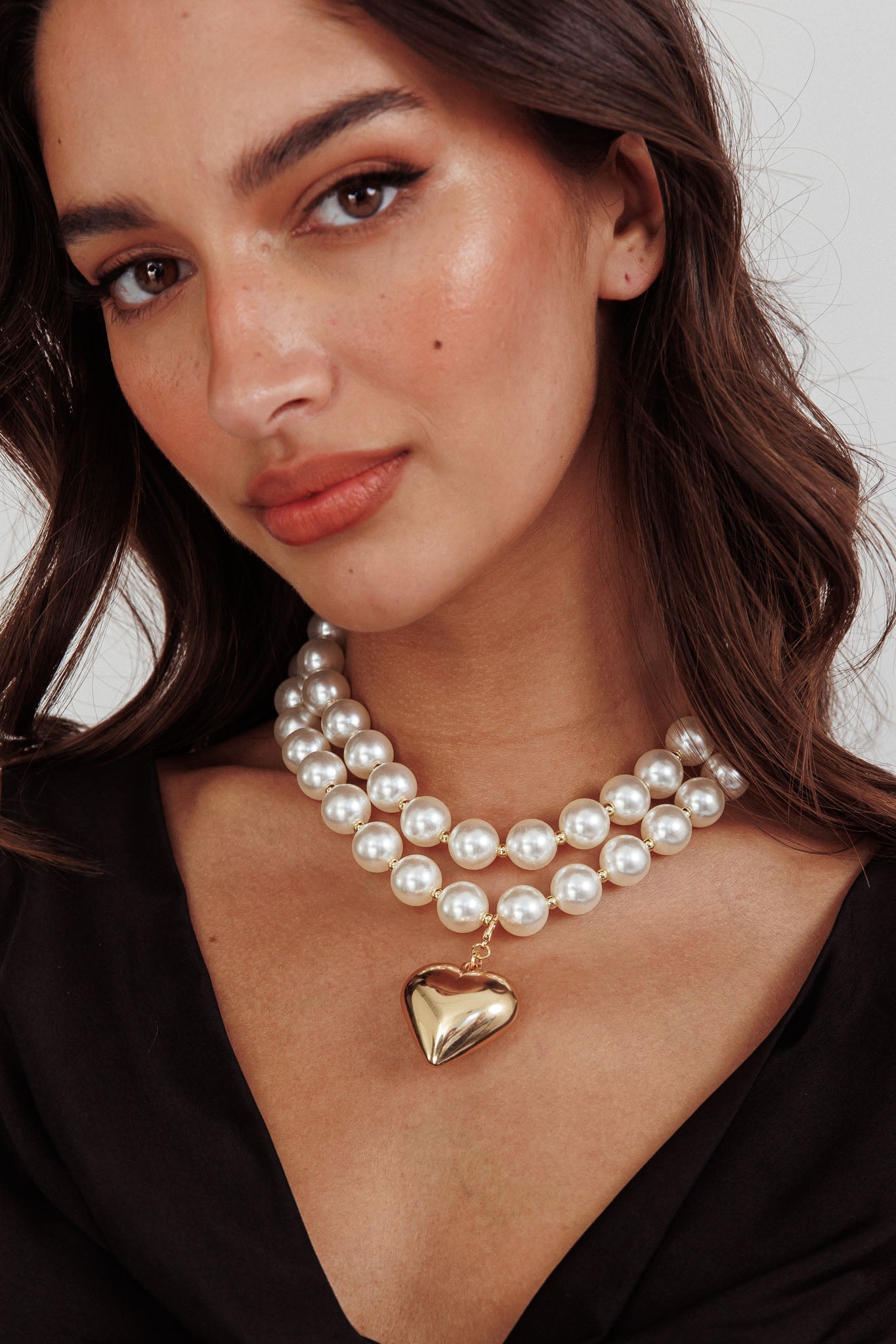 Wide Heart Pearl Necklace Kerri Gold